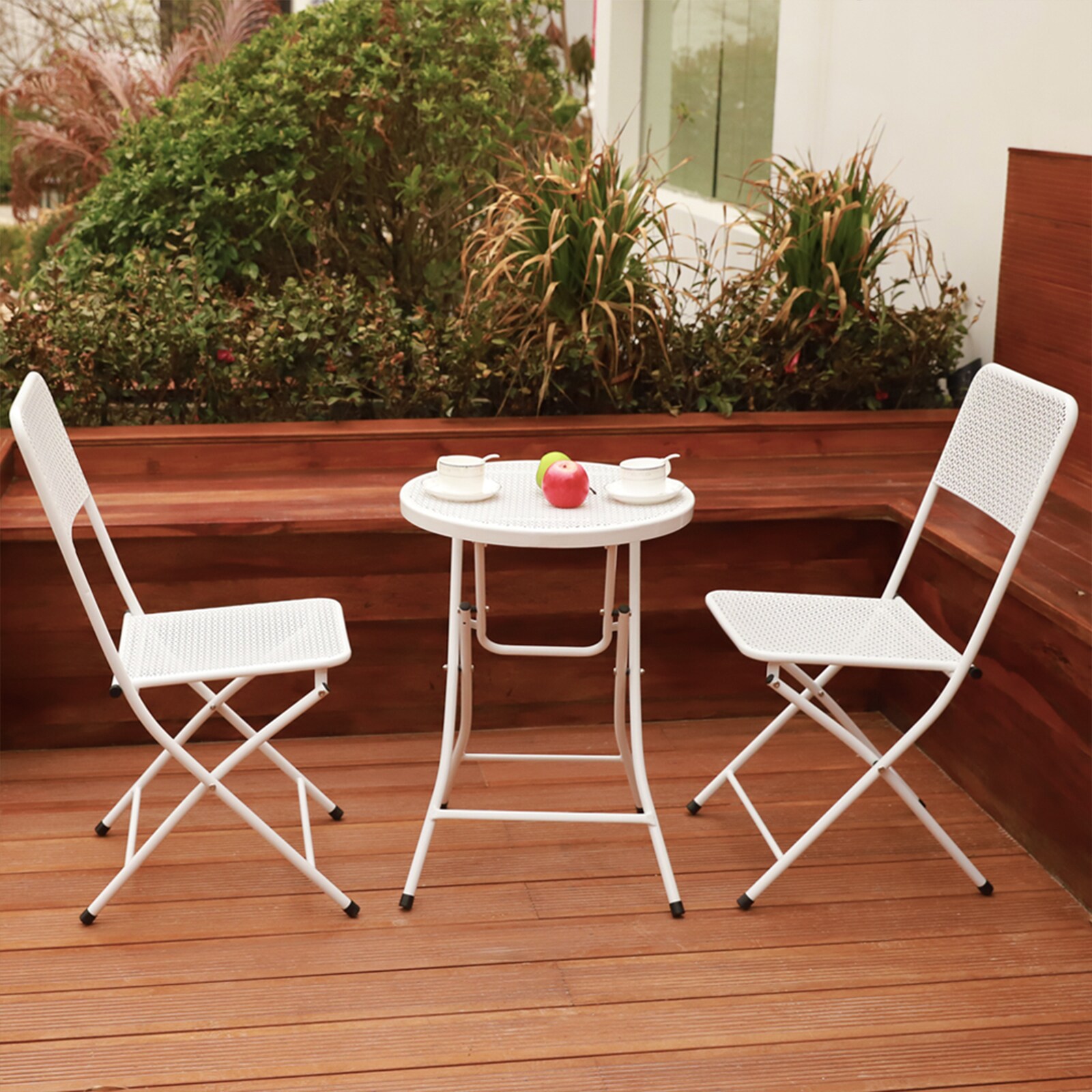 Flynama No Collection 3-Piece White Wicker Bistro Patio Dining Set Iron ...