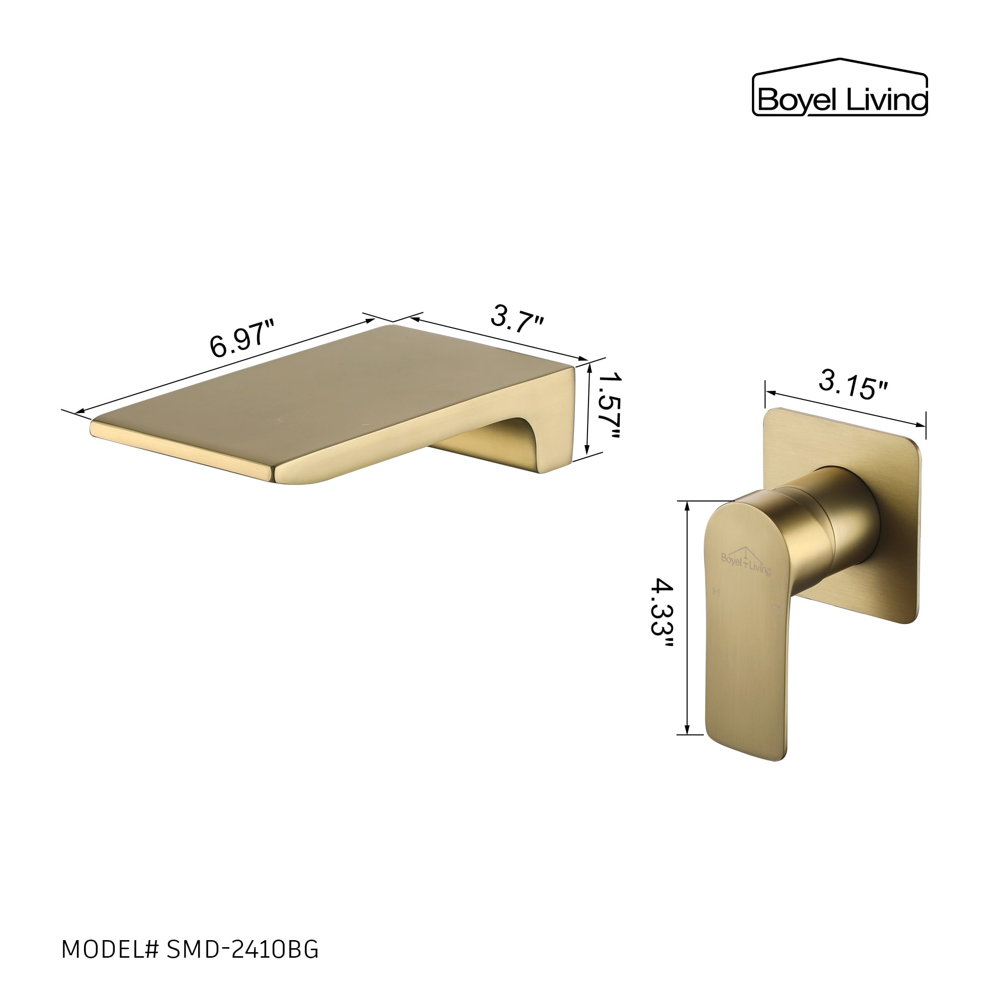 Clihome Brushed Gold Wall-mount 1-Handle WaterSense Waterfall Bathroom ...