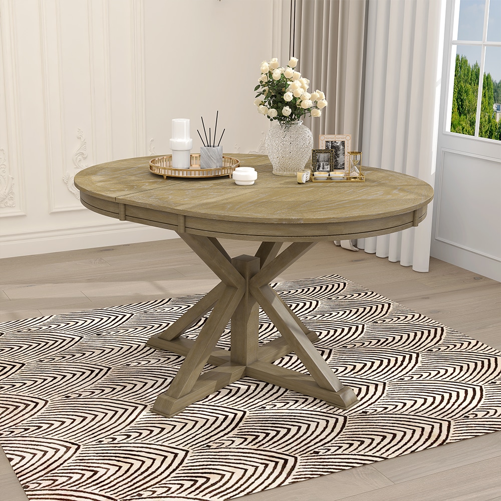 ModernLuxe WF298829AAE Retro Functional Extendable Dining Table with a 12inch Leaf for Dining Room and Living Room Natural Wood Wash