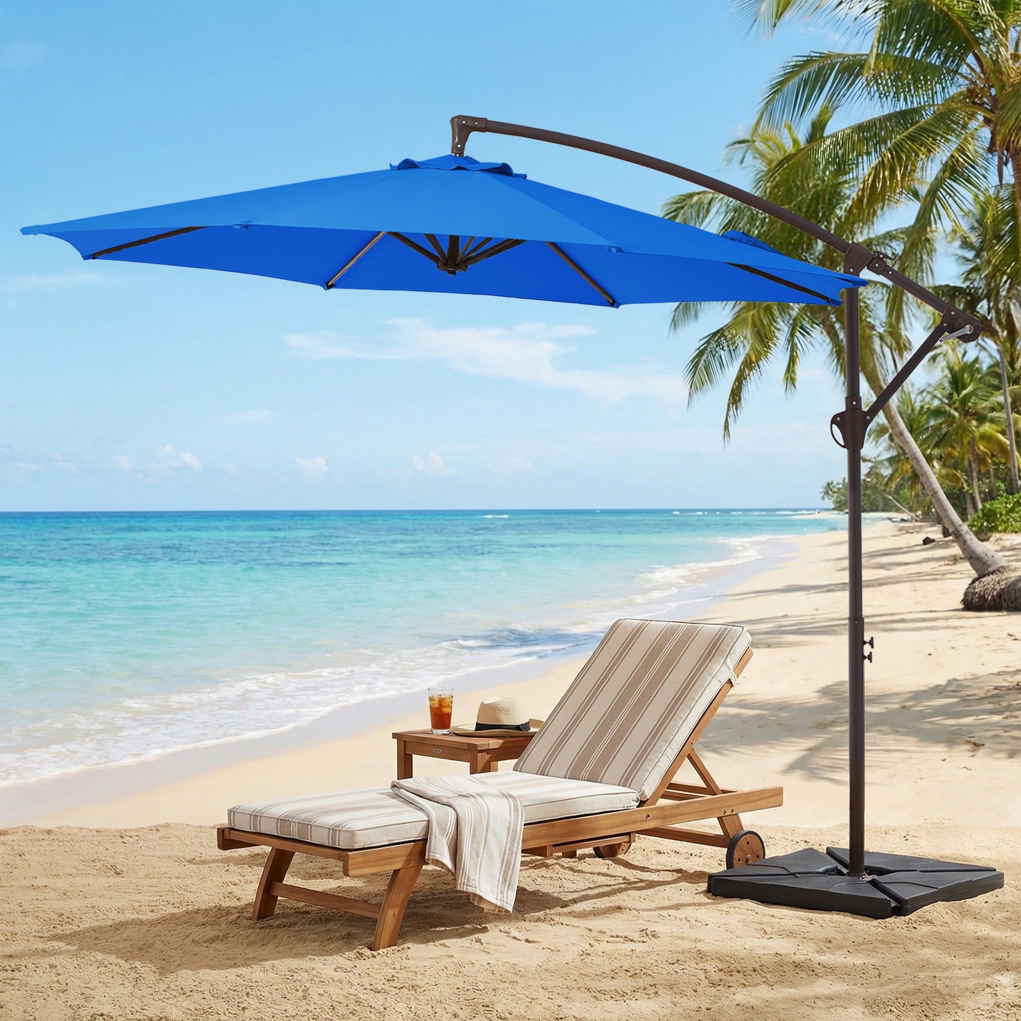 10 ft round patio umbrellas Umbrella Market Table Umbrella Outdoor Garden With Crank And Push Button Tilt For Garden Deck Backyard Pool Shade Outside Tan Metal Garden lounge area Garden 10 ft Offset Cantilever