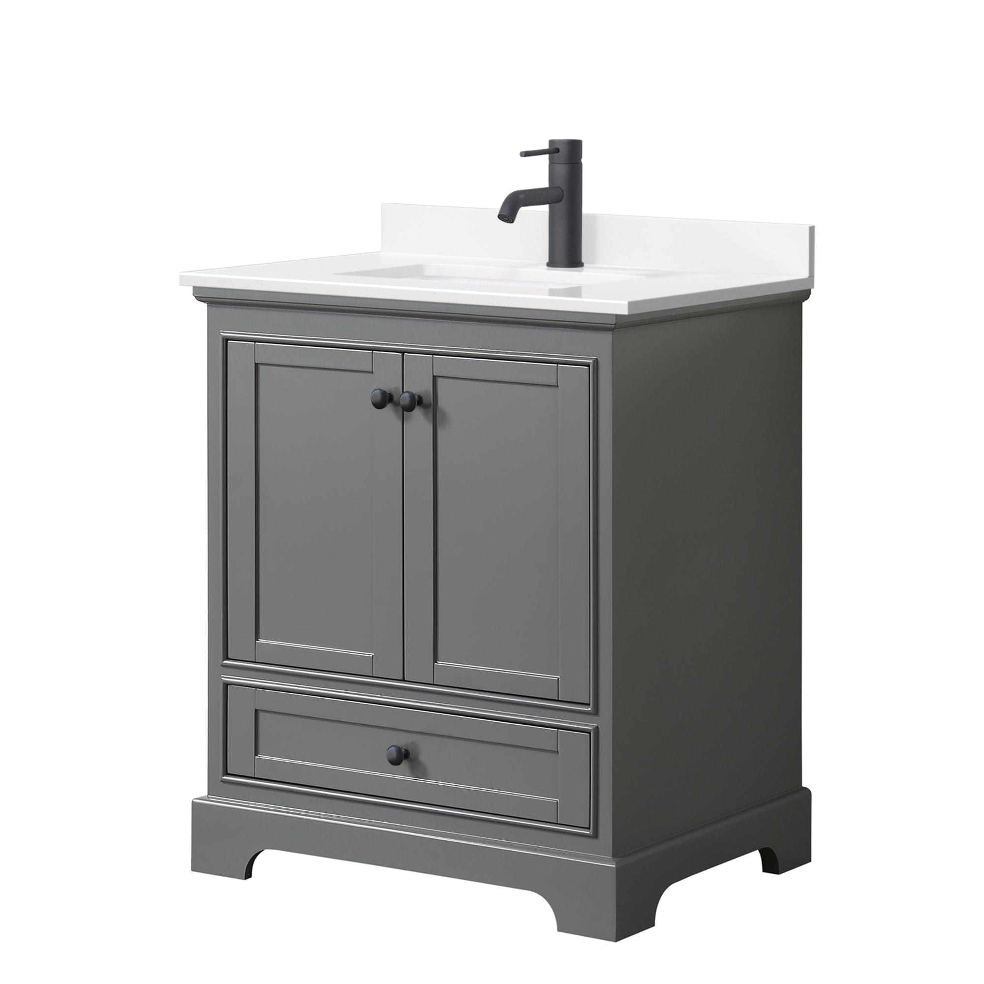 Wyndham Collection WCS202030SGBWQUNSMXX Deborah 30-in Dark Gray Undermount Single Sink Bathroom Vanity with White Quartz Top