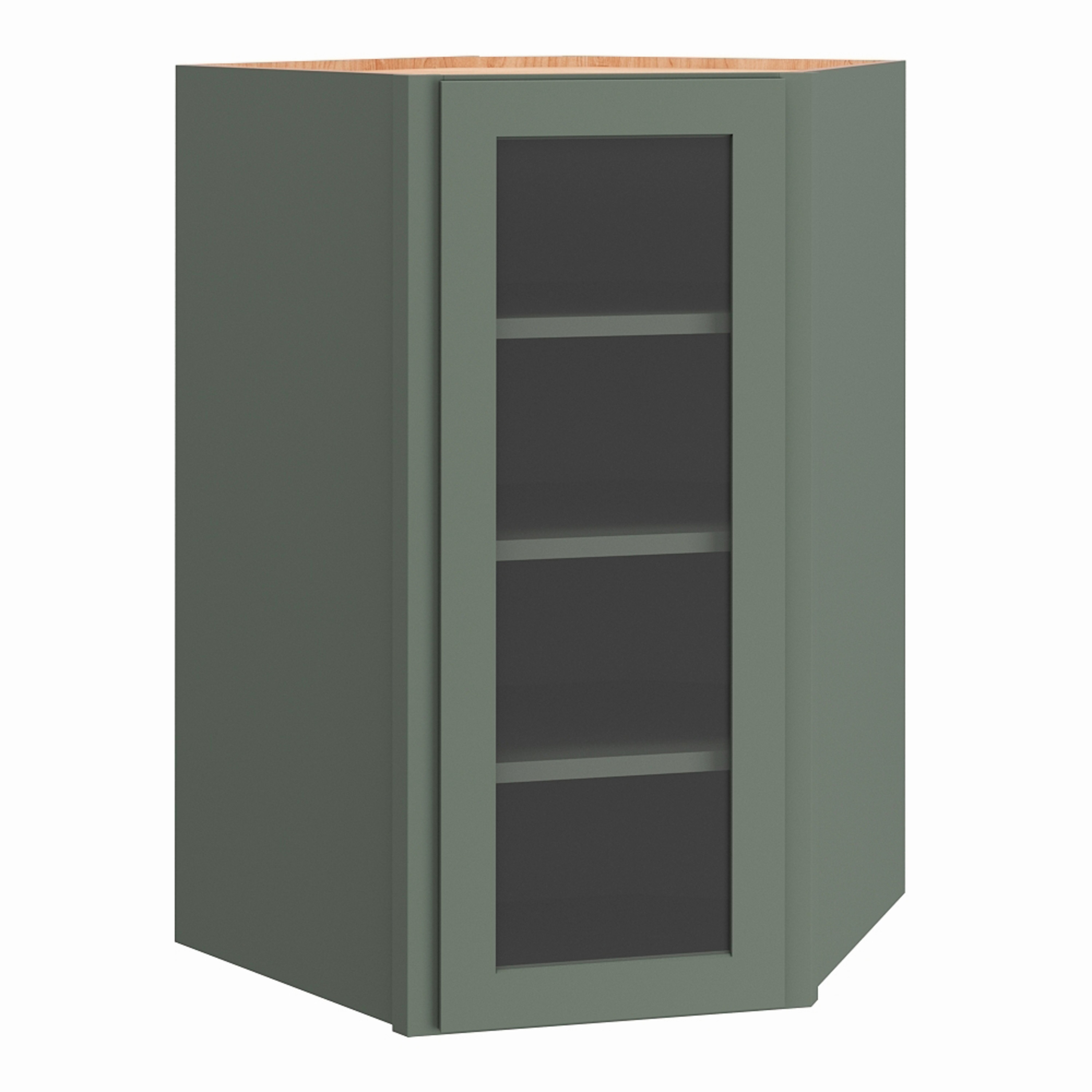 Diamond Express Jamestown 24-in W x 39-in H x 24-in D Retreat Green Painted Diagonal Corner Wall Fully Assembled Plywood Cabinet Cut for Glass Shaker