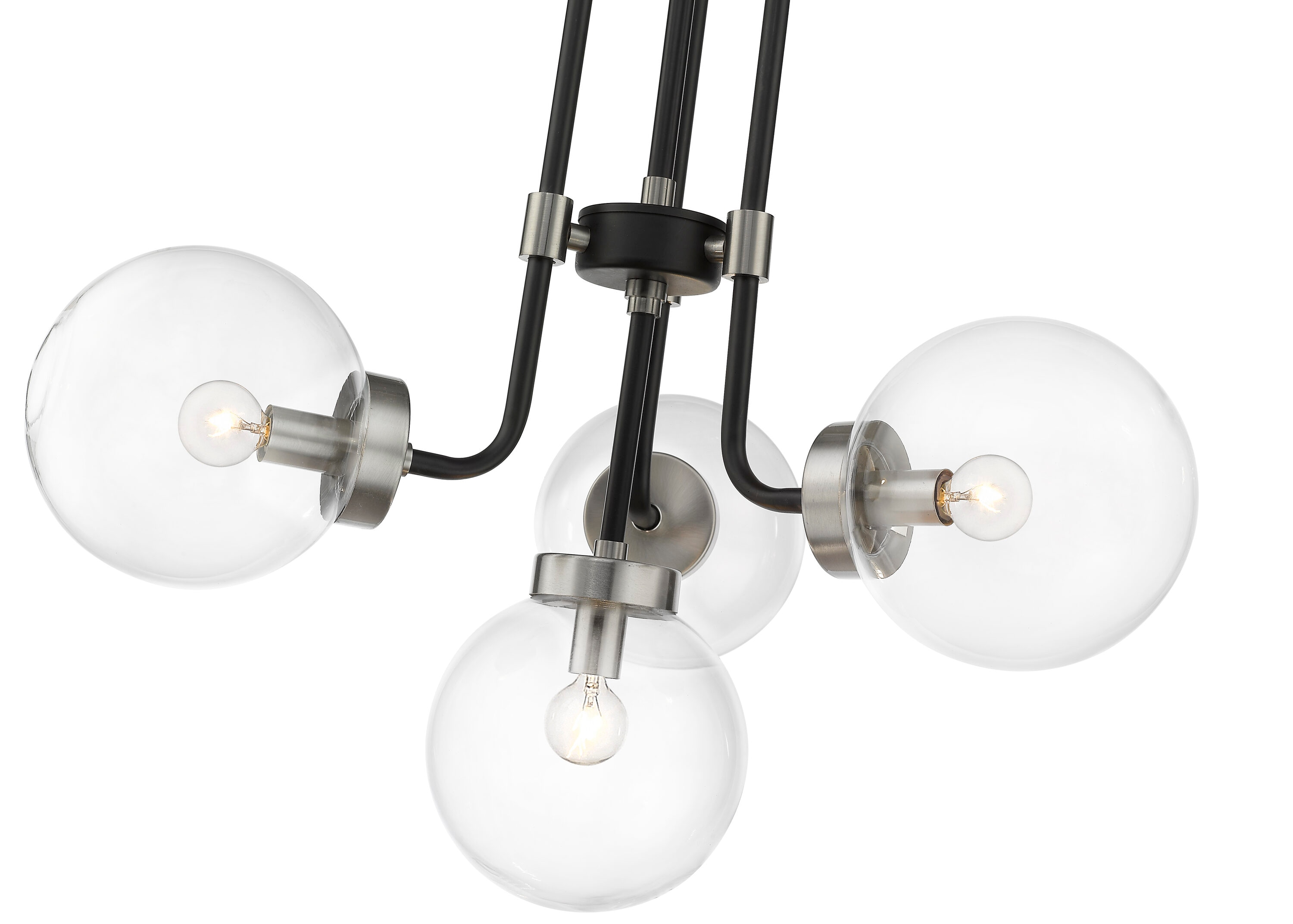 Matte Black and Brushed Nickel 4-Light Chandelier with Clear Glass Shades