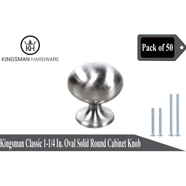 Classic 1-1/4 in. (32 mm) Dia Brushed Nickel Solid Round Cabinet Knob (50-Pack) Classic 1-1/4 in. (32 mm) Dia Brushed Nickel Solid Round Cabinet Knob (50-Pack)