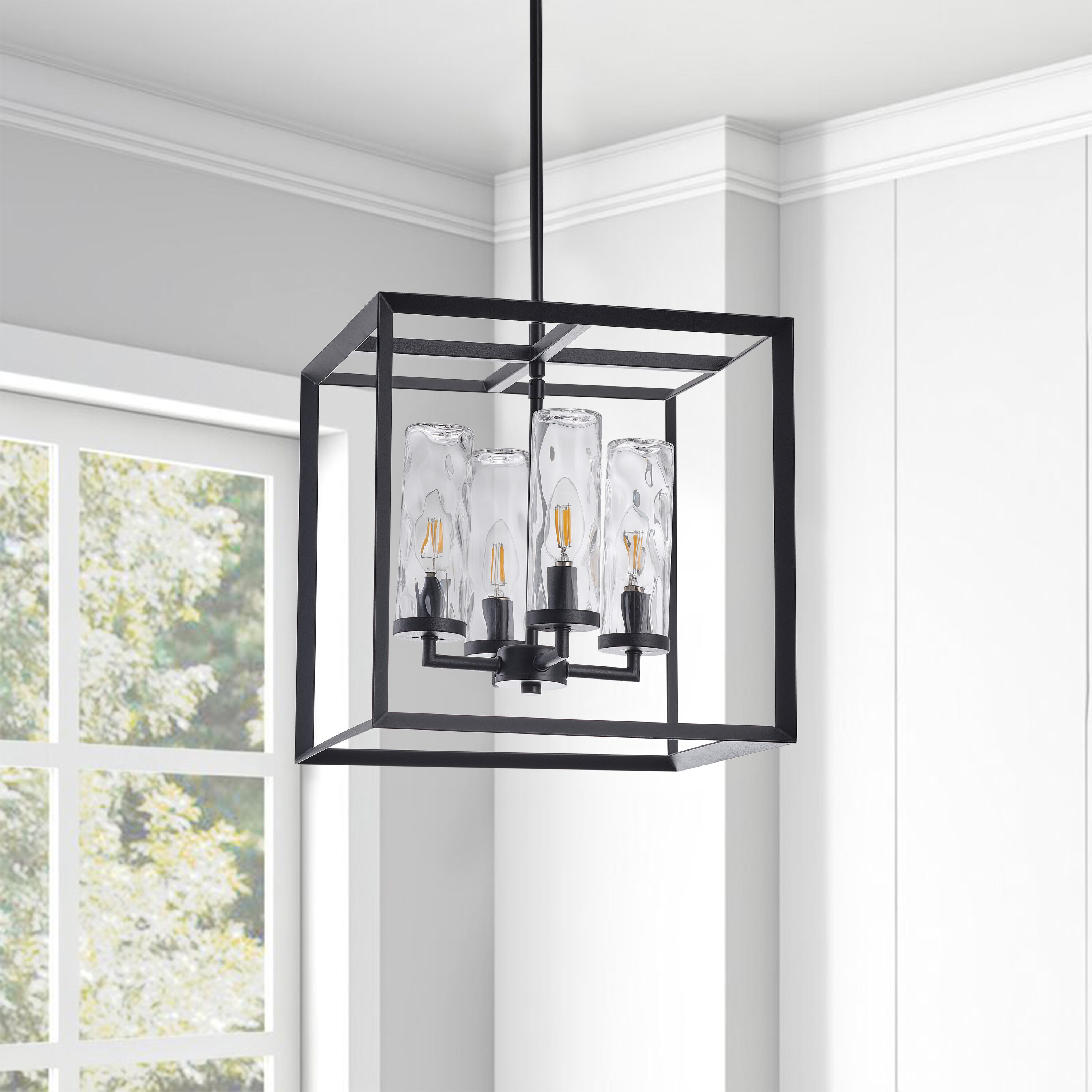 2025激安通販 Black 4-Light Aiwen Modern Medium Led Square Glass Clear アクセサリー