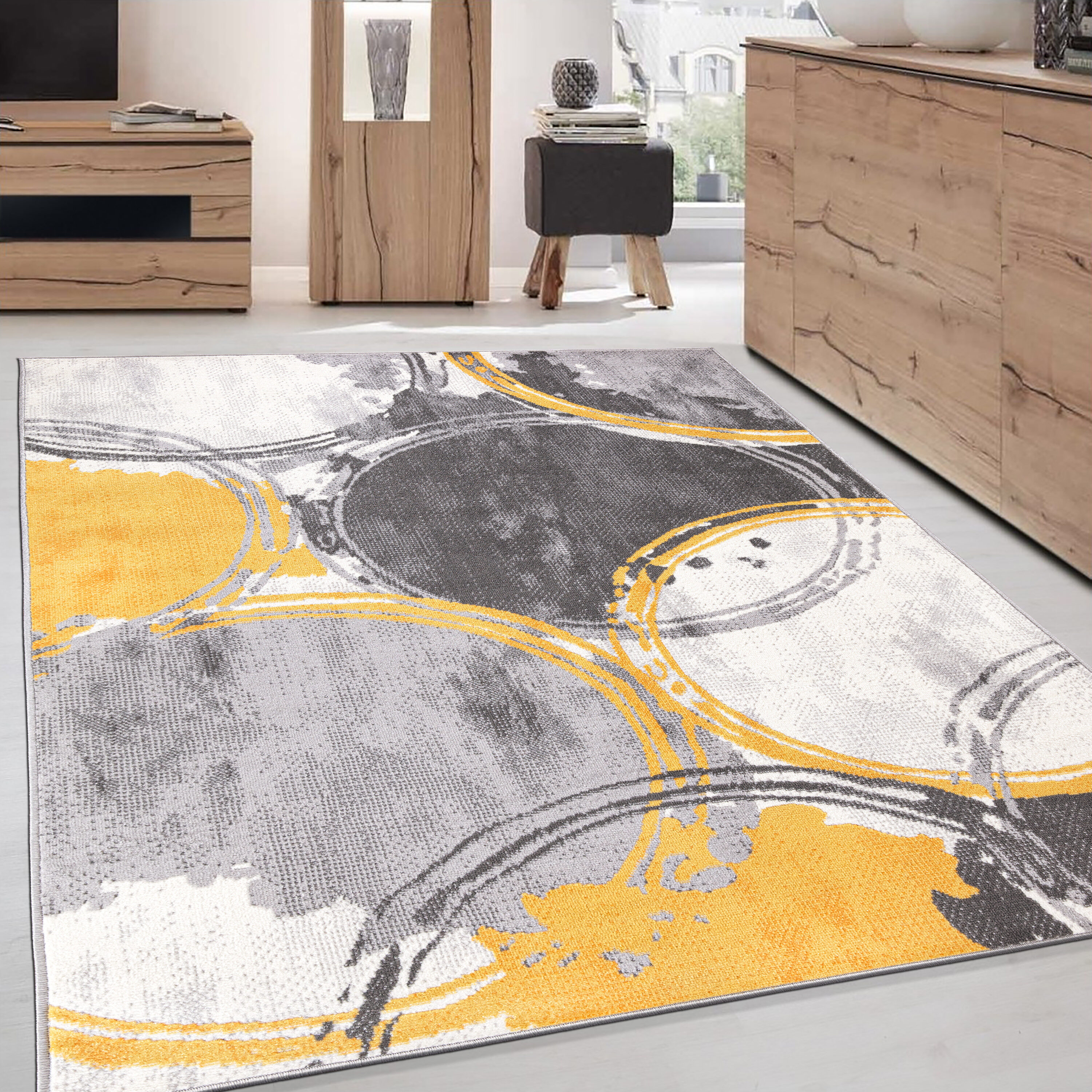 World Rug Gallery 2064YELLOW8X10 Durham 8 x 10 (ft) Loomed Polypropylene Yellow Rectangular Indoor Geometric Mid-Century Modern Area rug