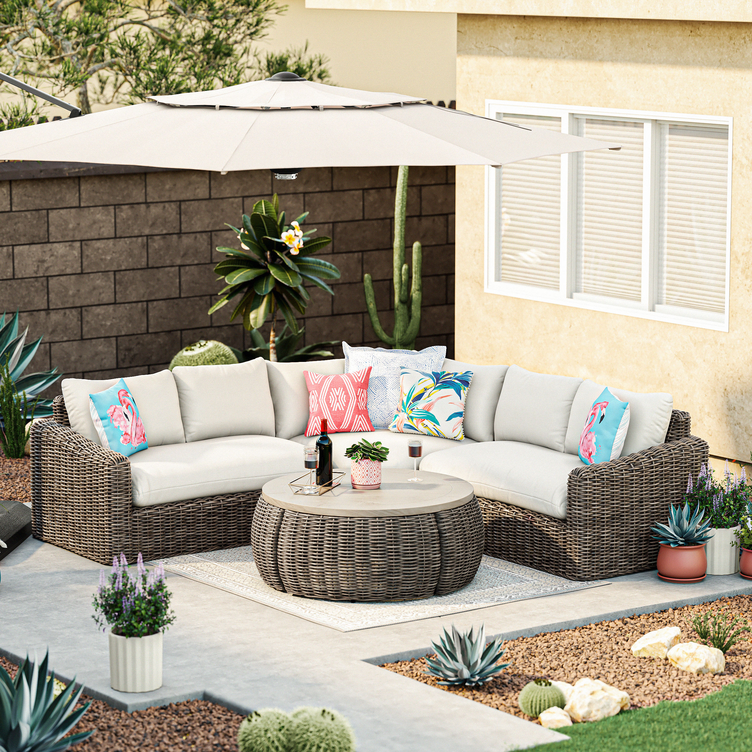 allen roth Maitland Wicker Brown Steel Frame Stationary Conversation Chair with Tan Cushioned Seat in the Patio Chairs department at Lowes