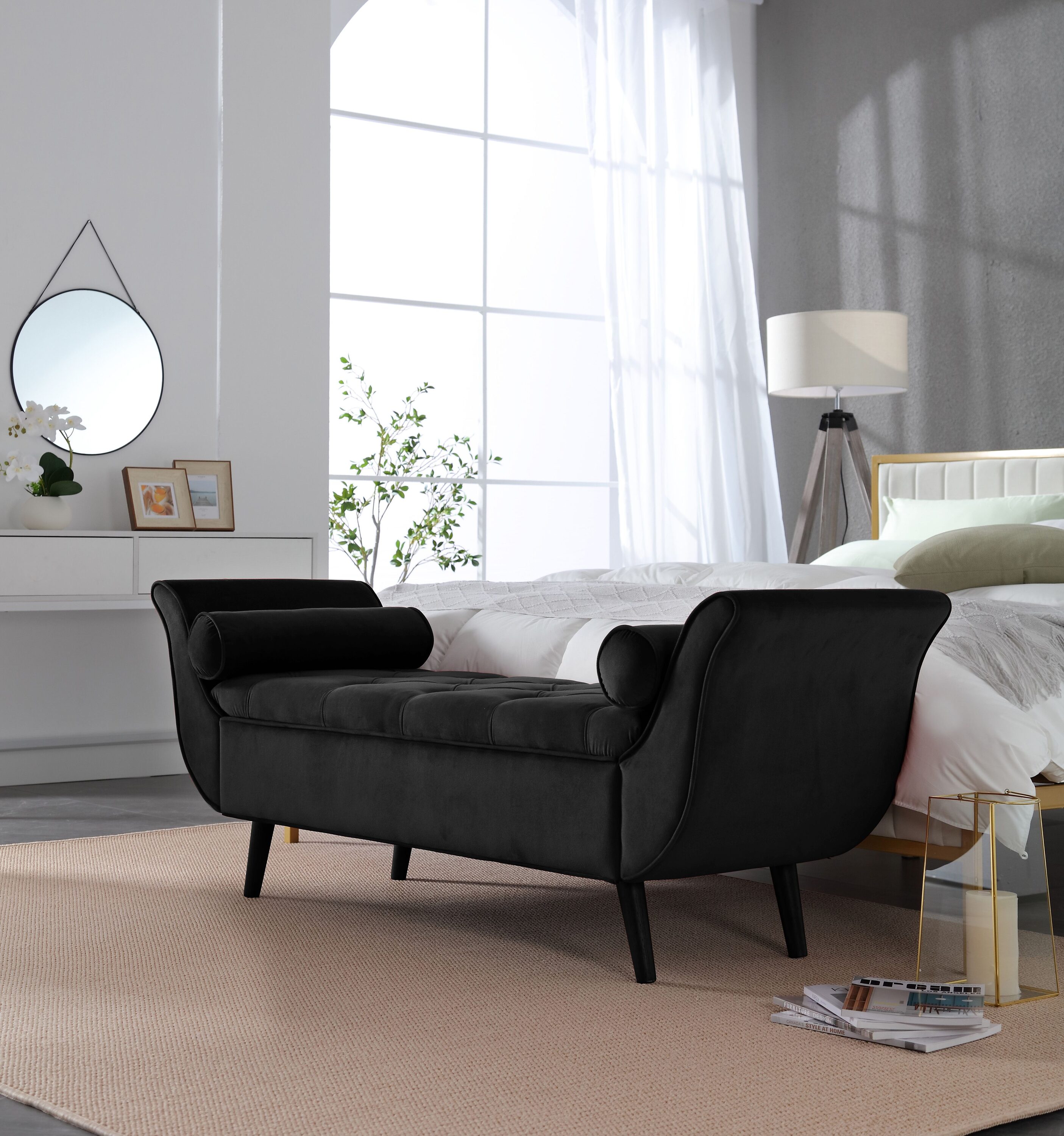 Blisstyle Vintage Tufted 65 Inch Long Bench Velvet Upholstered Storage ...