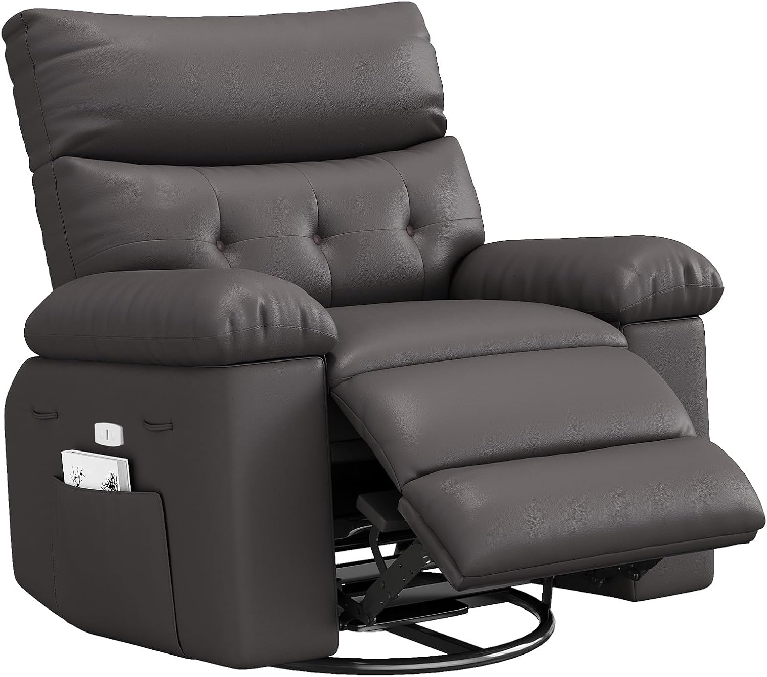 Qeetex ABODE-PHOVJQC Oversized Recliner Chair With Heat And Massage Functions Manual Reclining Up To 150 Degrees PU Faux Leather Upholstered Wood Frame Cup Holde Coffee Bedroom Coffee