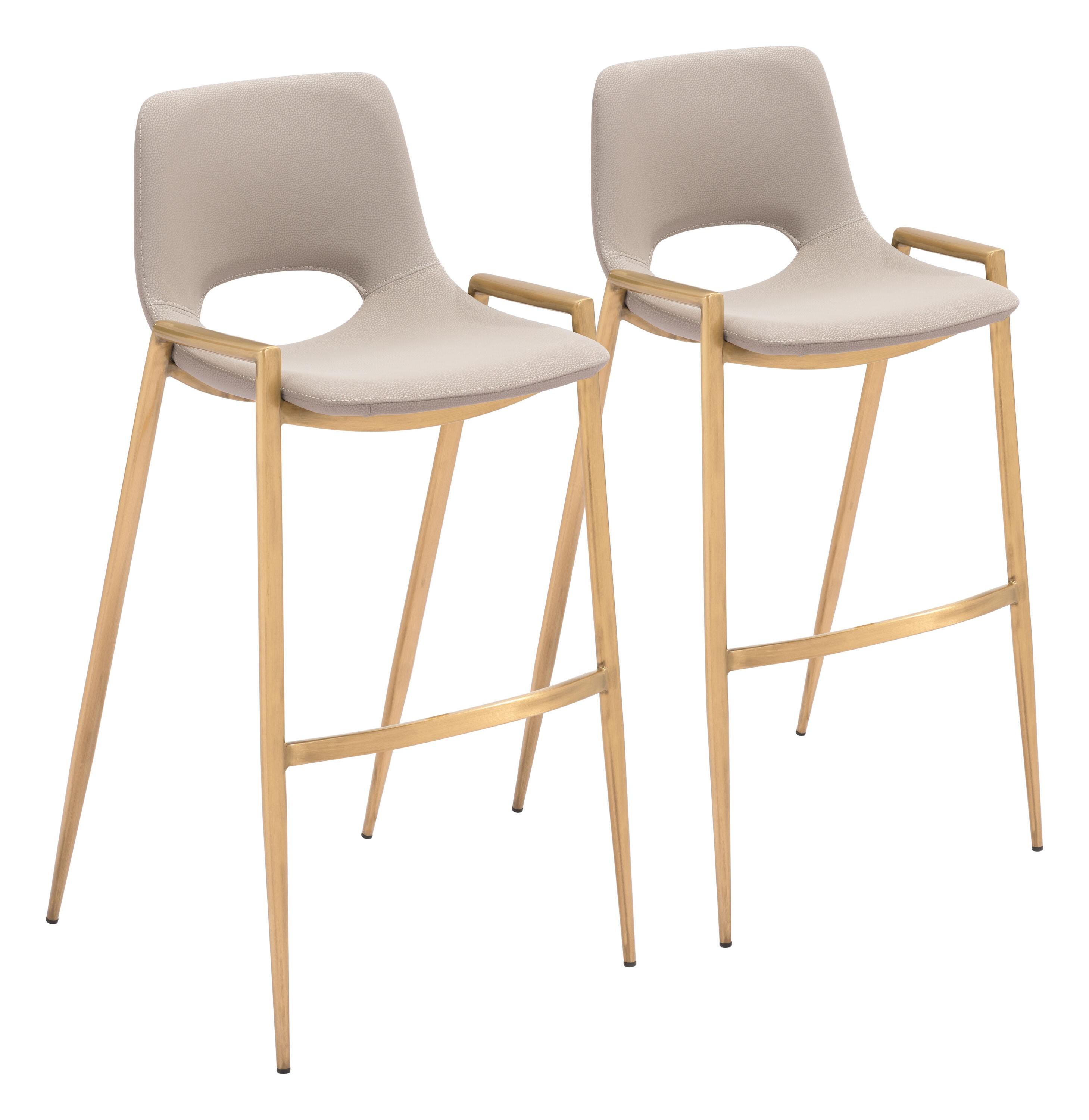 ZUO 109735 Set of 2 Beige and Gold 29.9-in H Bar height (28-in to 33-in) Bucket Seat Upholstered Wood Back Bar Stool with Arms and Back