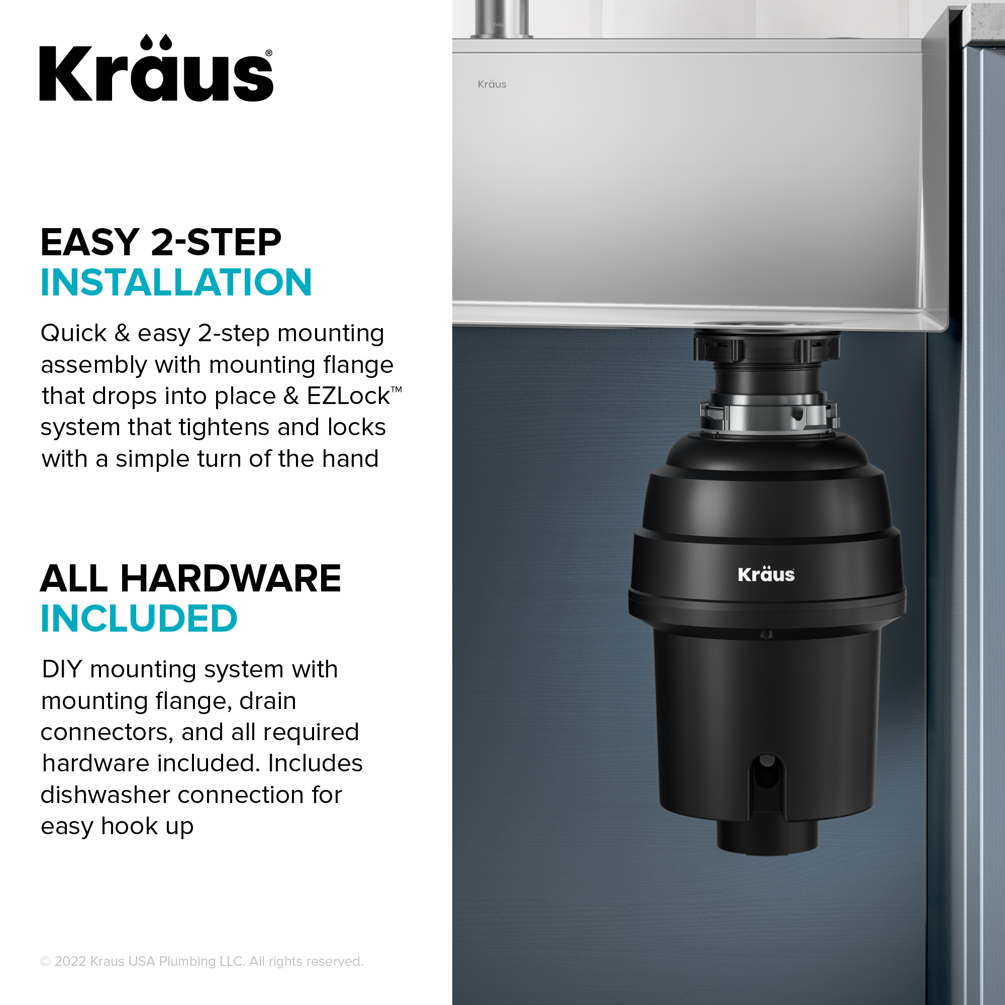 Kraus WasteGuard Corded 1-HP Continuous Feed Noise Insulation Garbage  Disposal at