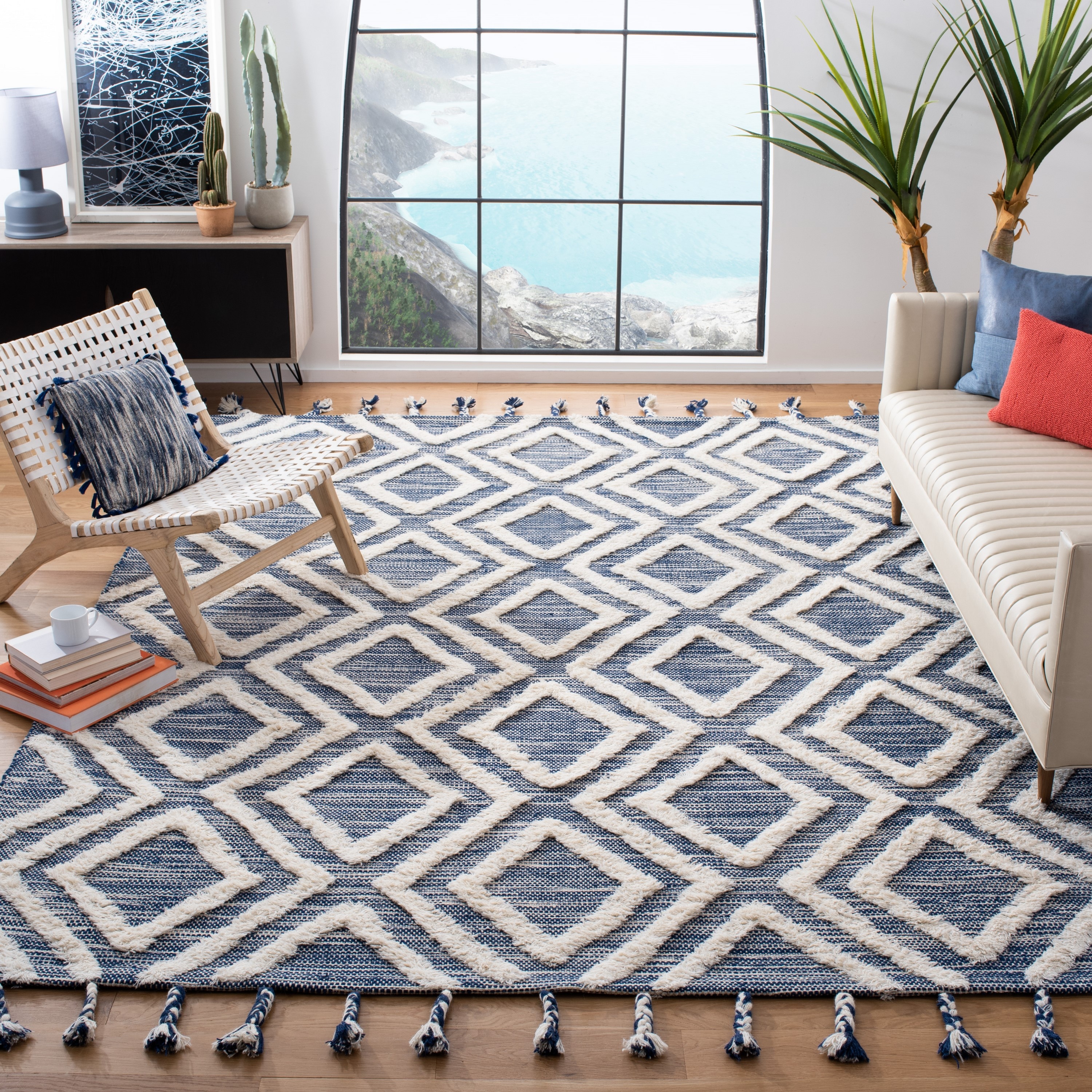 Safavieh KNY331N-8 Kenya Shouko 8 x 10 (ft) Tufted Wool Navy/Ivory Rectangular Indoor Geometric Bohemian/Eclectic Area rug