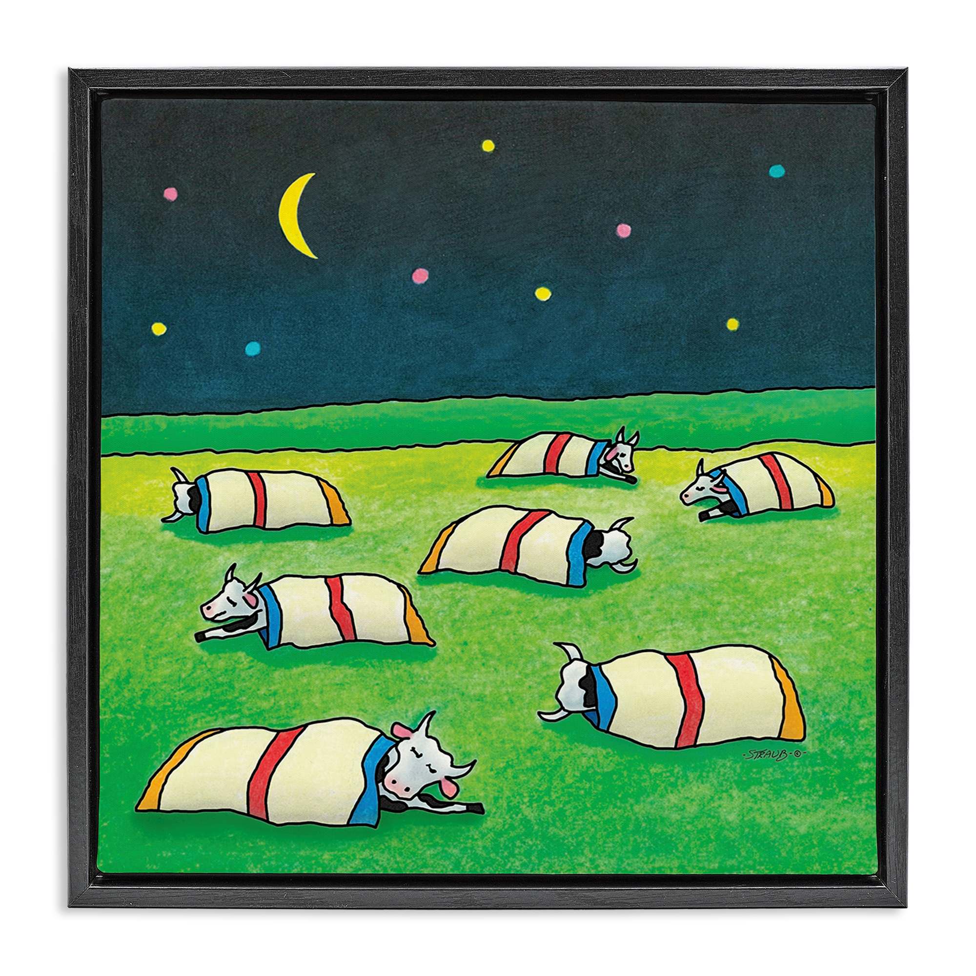 Stupell Industries BT-023-FFB-17X17 Pasture Cows Bedtime Black Framed Floater Canvas Wall Art By Roger Straub 18 x 18