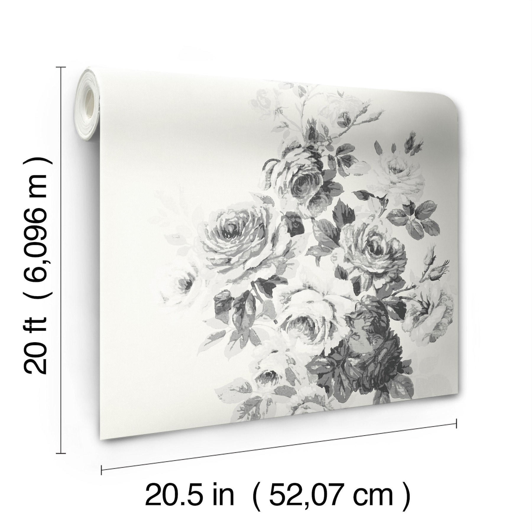 York Wallcoverings PSW1157RL 34.2-Sq. Feet White Black Non-woven Floral Self-adhesive Peel and Stick Wallpaper
