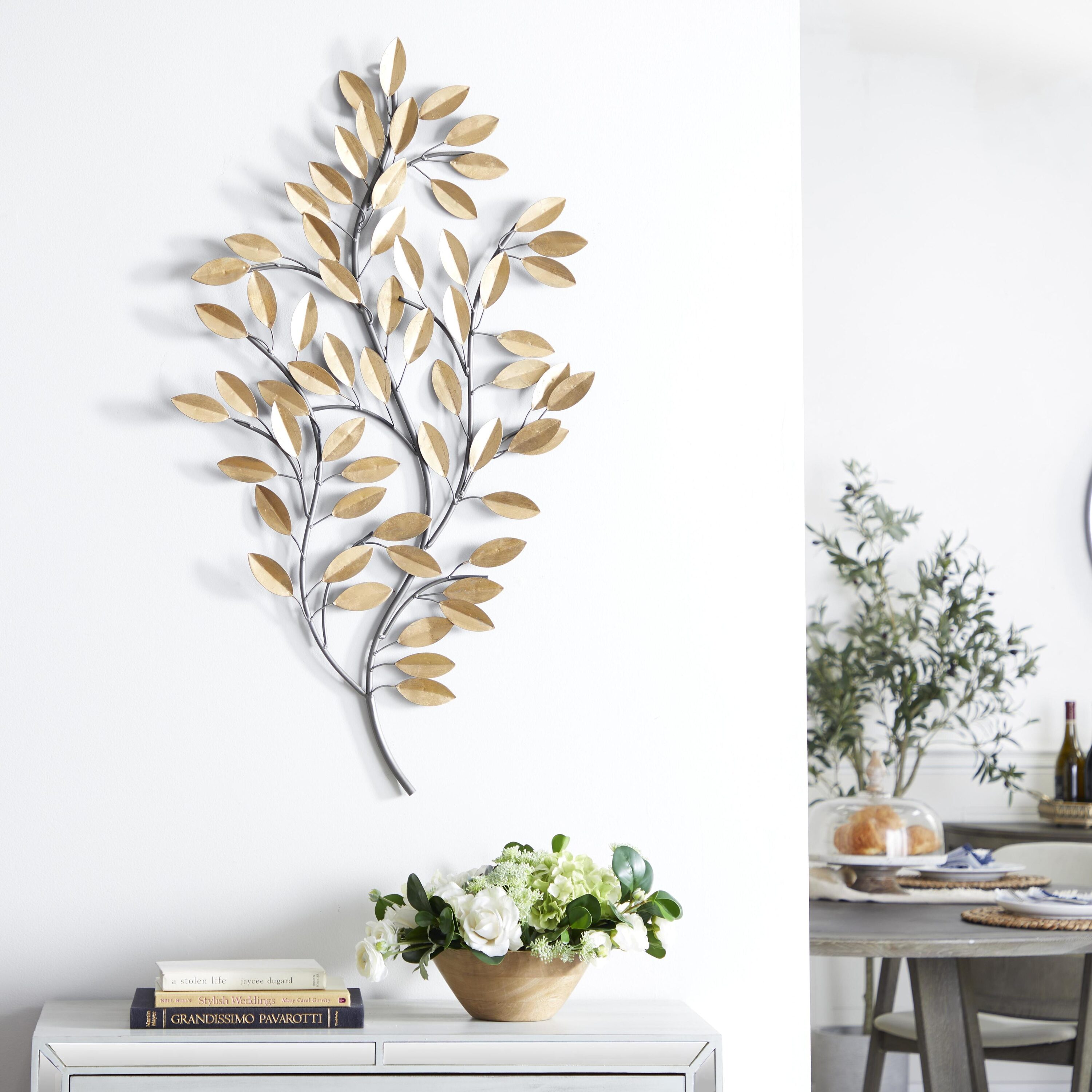 Grayson Lane 56847 25-Inches W x 44-Inches H Metal Metallic Leaf with Stem Floral Wall sculpture