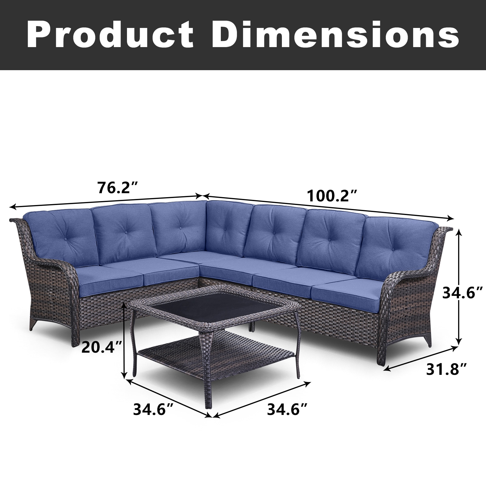 Rilyson Curved Armrest 5-Piece Wicker Patio Conversation Set With Blue ...