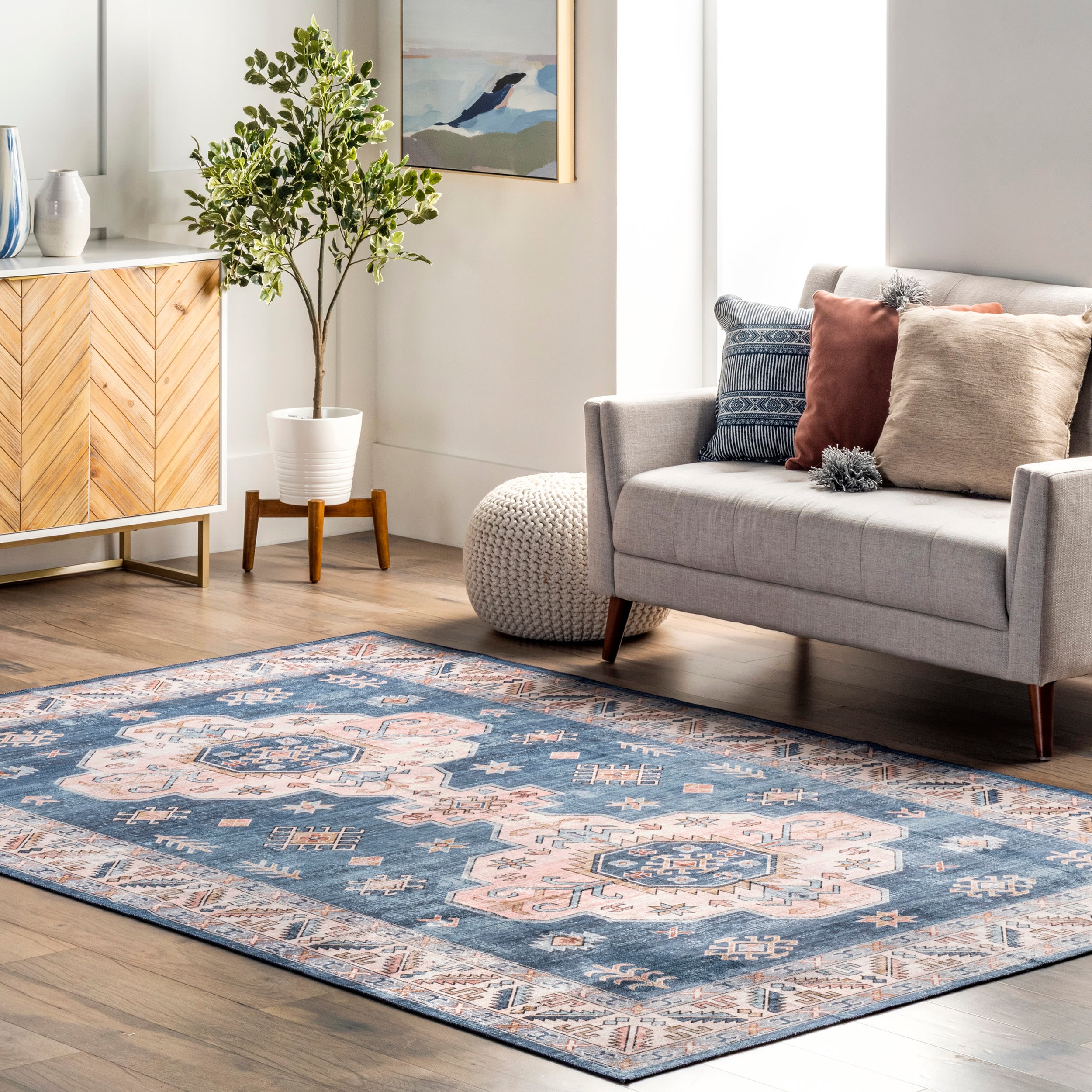 nuLOOM BIRV24A-8010 Revel 8 x 10 (ft) Loomed Polyester Blue Rectangular Indoor Medallion Machine washable Area rug