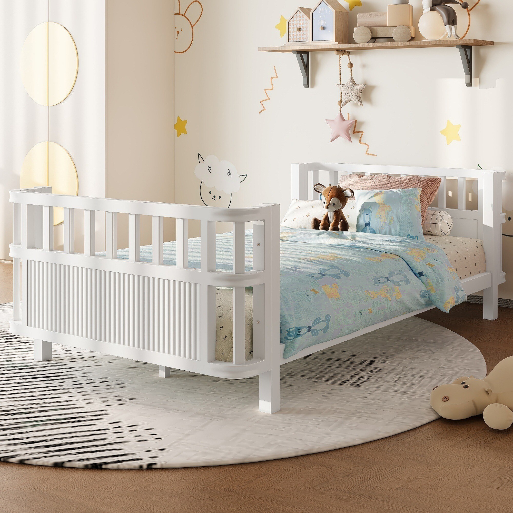 Horizons Prime Twin White Iron and MDF Children Low Platform Bed Frame ...