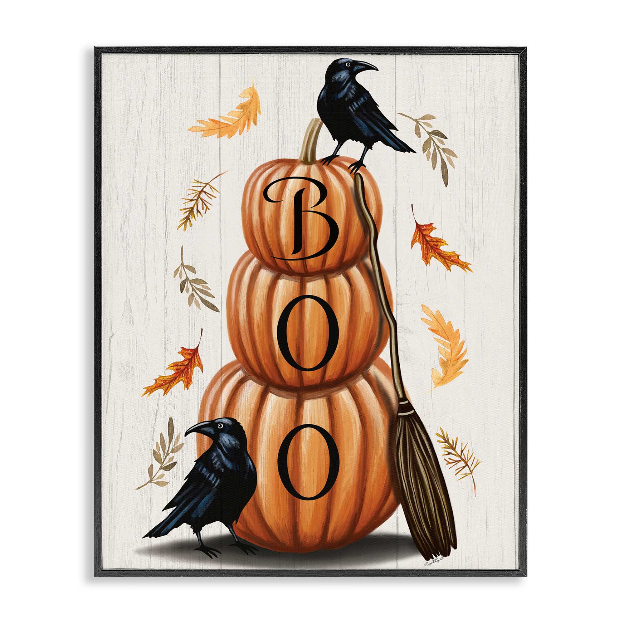 Stupell Industries BS-671-FR-24X30 Boo Crows and Pumpkins Black Framed Giclee Art By Elizabeth Tyndall 24 x 30