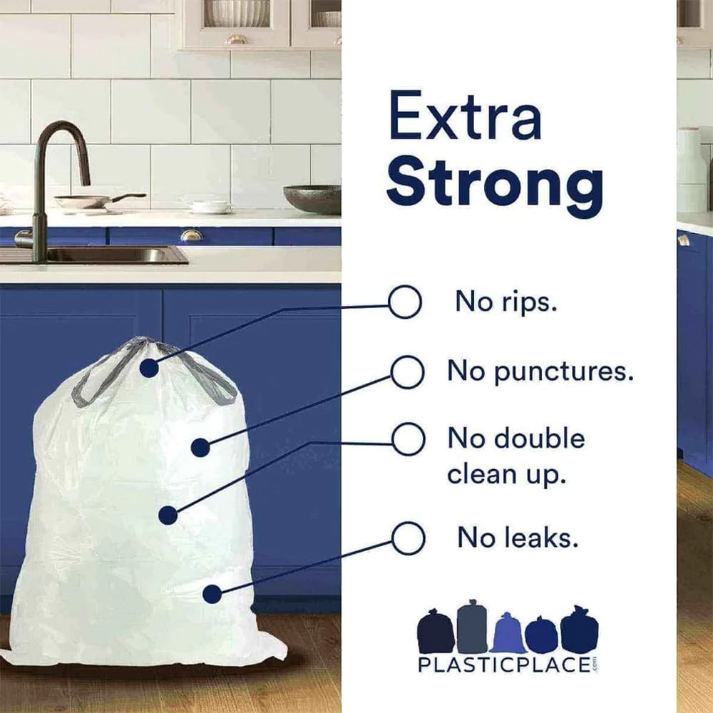 White Tear-Resistant Drawstring Trash Bags, 5.2 Gallon, 100 Count