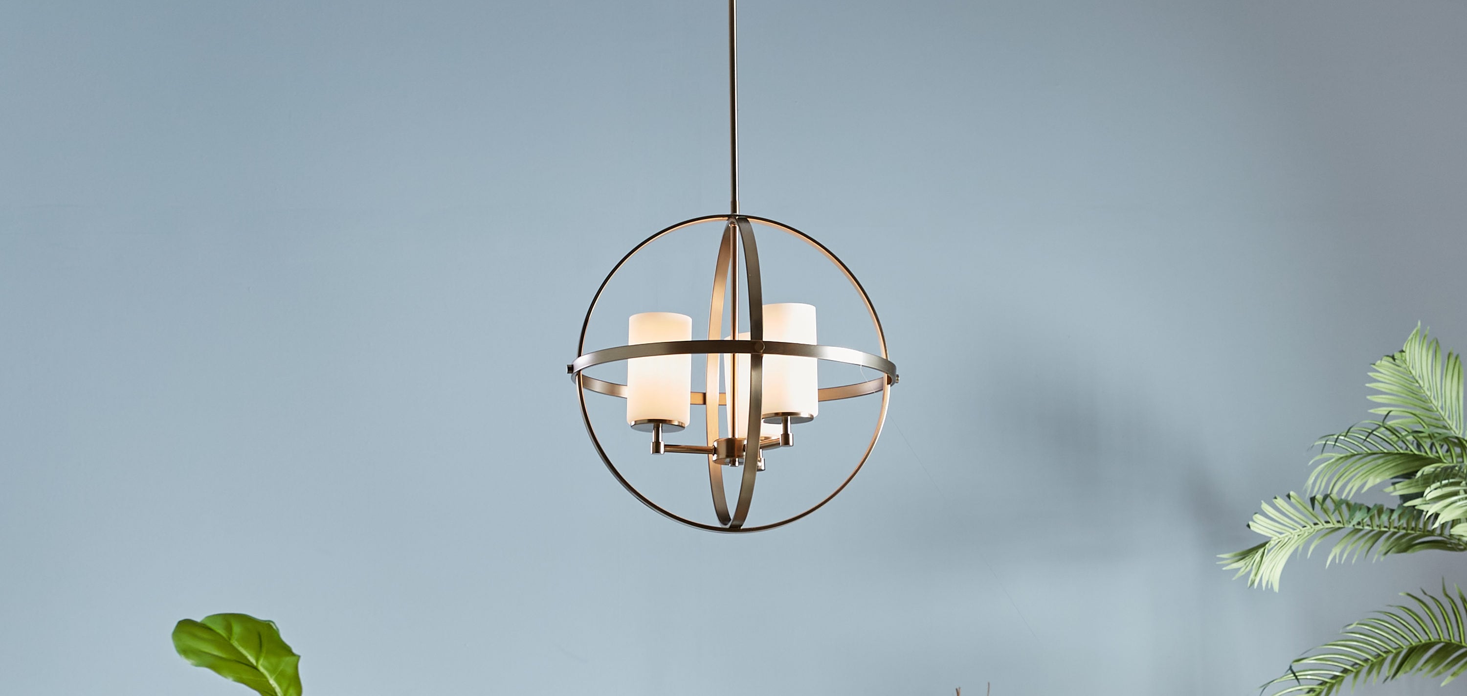 Satin Bronze Mini Cage Chandelier with Etched Glass Shades