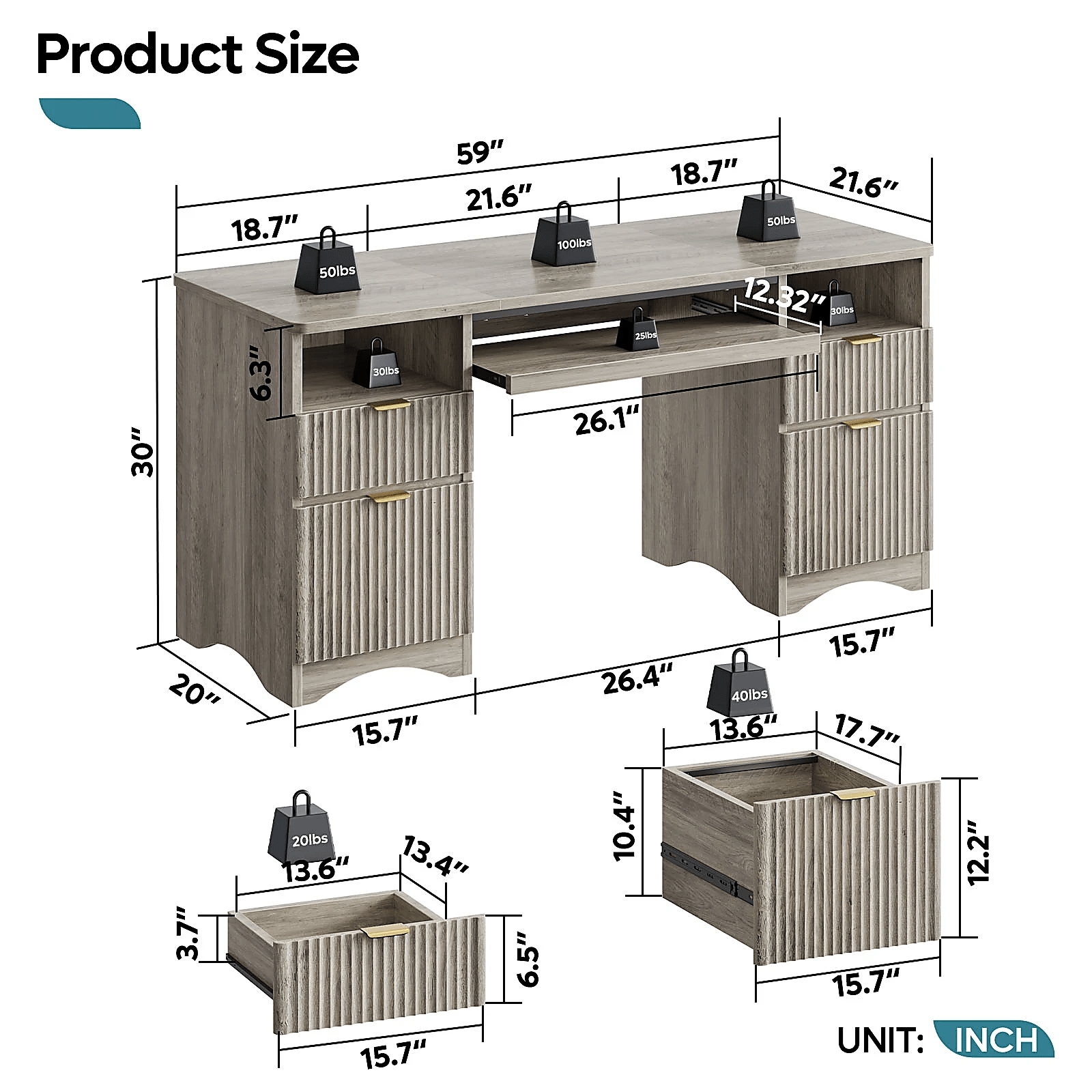 Bestier LOW-H106115K-GRYW desks - View #4