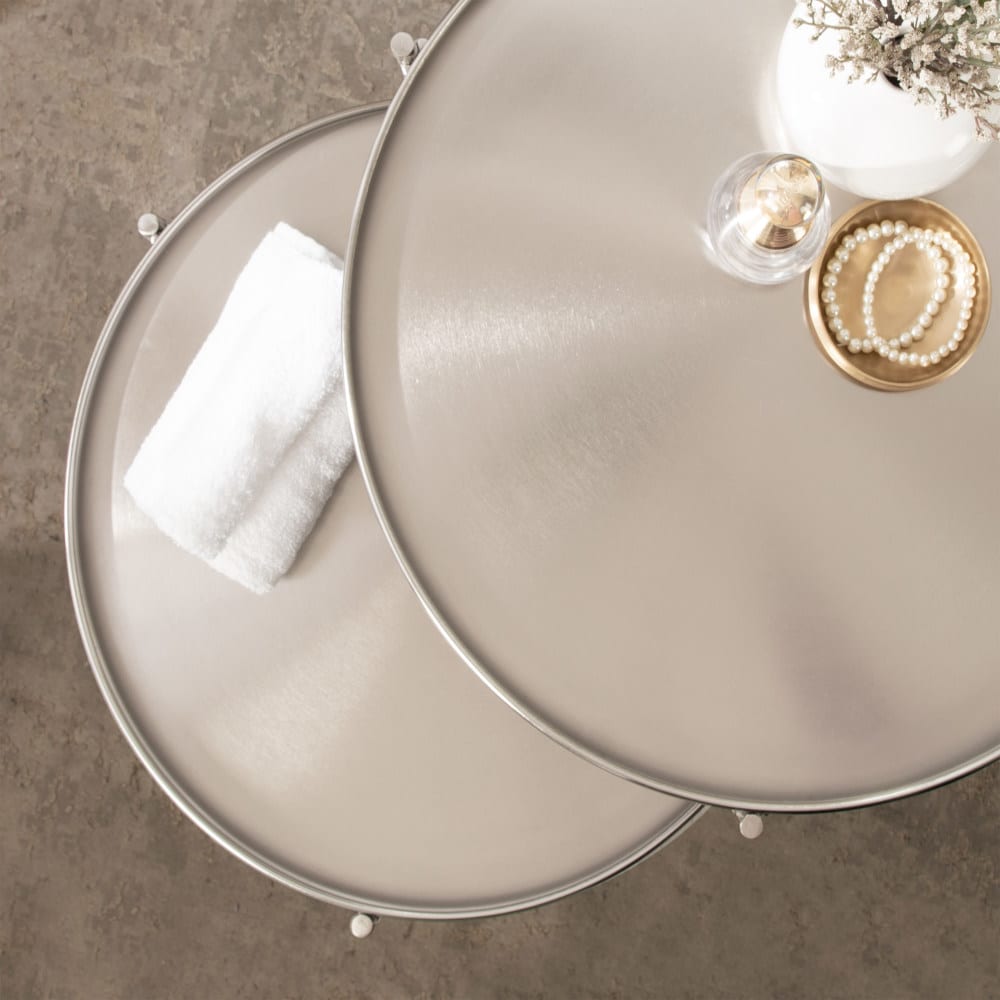 Ulani Satin Silver Nesting Metal Side Tables, Set of 2
