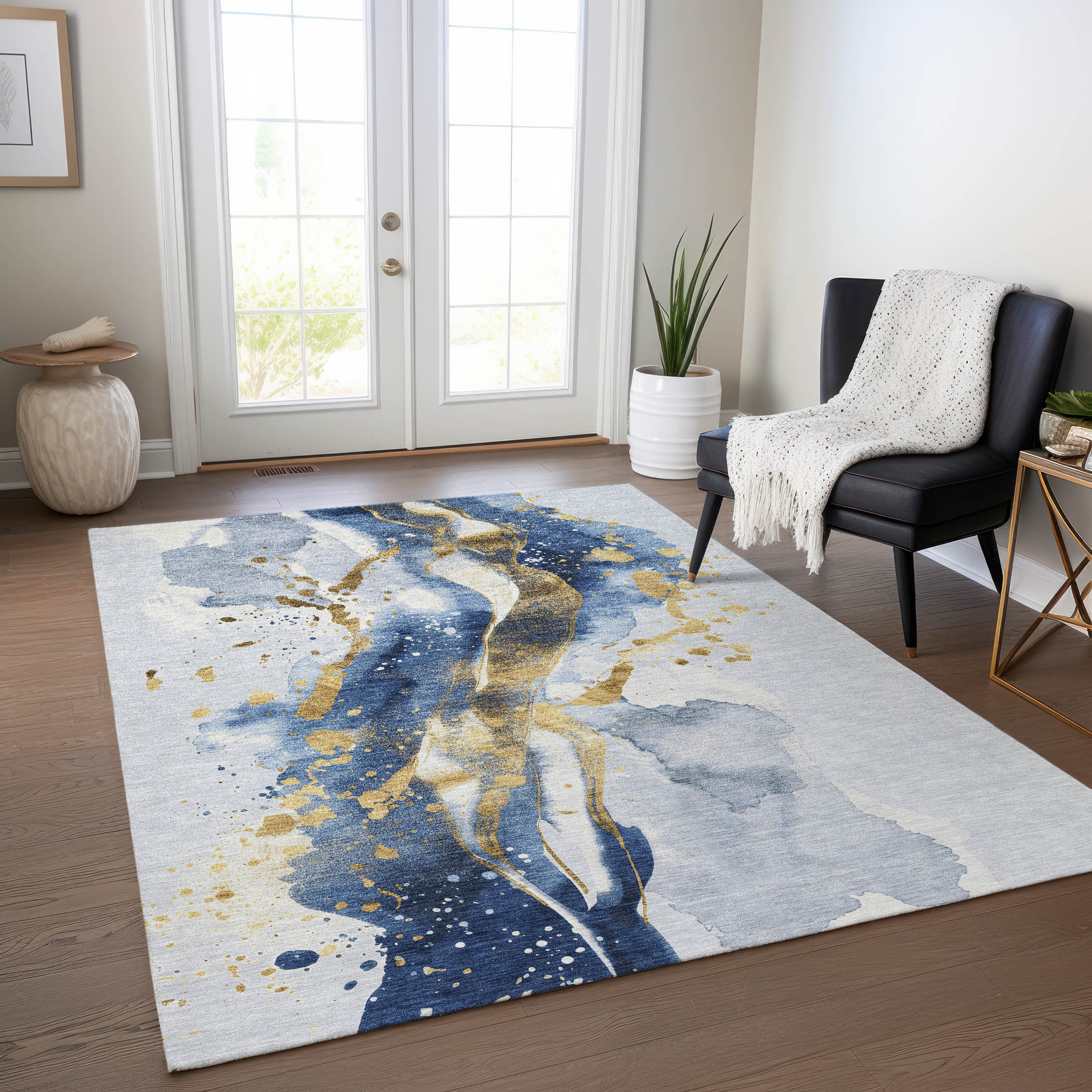 Addison Rugs ACN1524BU3X5 Chantille ACN1524BU 3 x 5 (ft) Polyester Blue Rectangular Indoor/Outdoor Geometric Machine washable Area rug