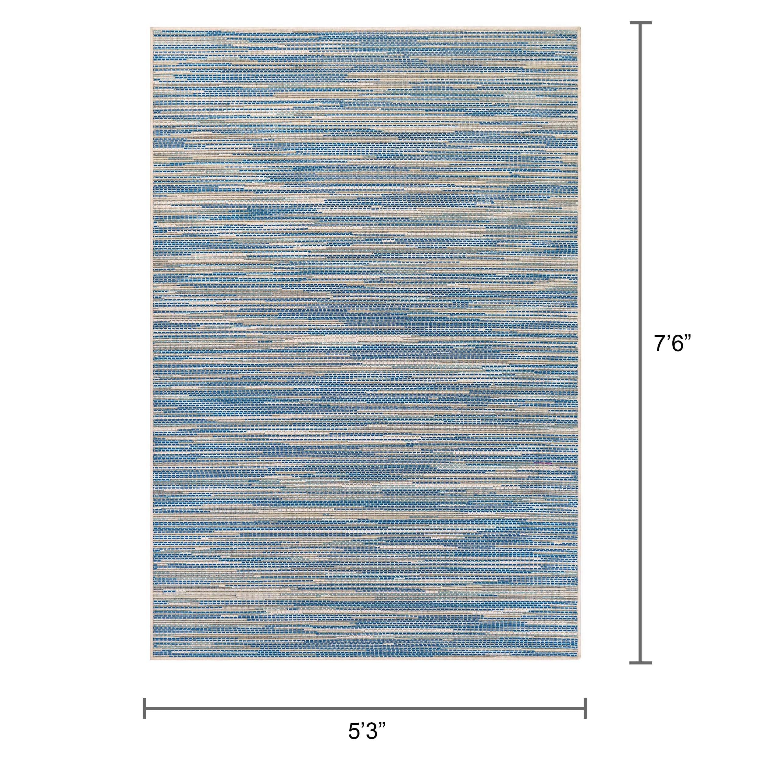 Monaco Sand and Azure Stripe 5' x 7' Indoor/Outdoor Rug
