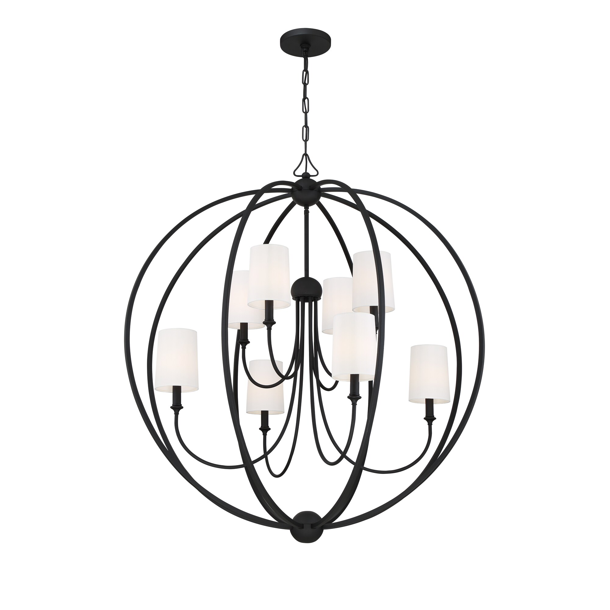 Sylvan Black Forged 8-Light Chandelier with Ivory Silk Shades