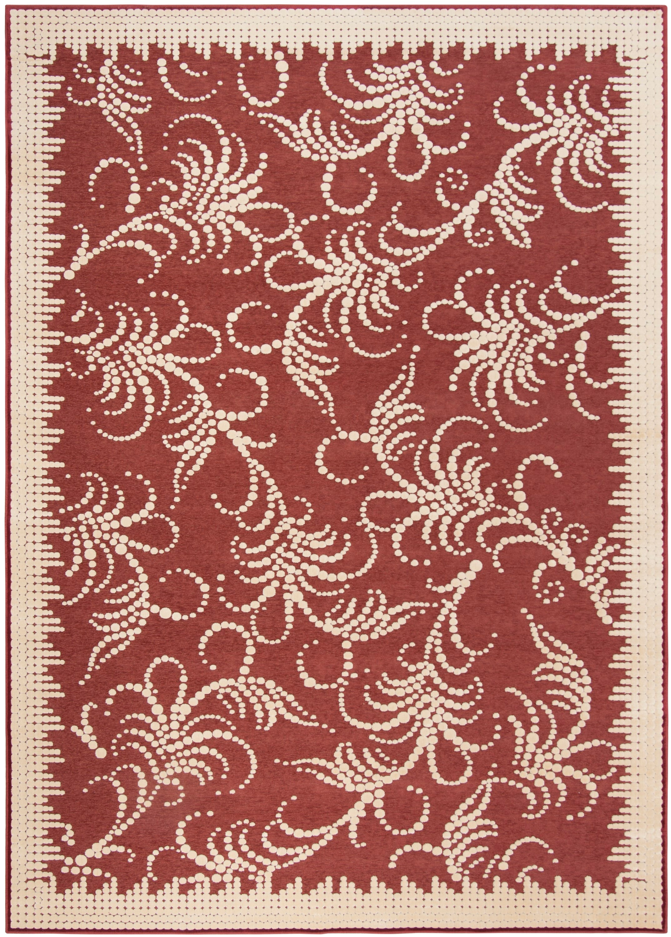 Martha Stewart MSR4449C-8 Fountain Swirl 8 x 11 (ft) Tufted Synthetic Red/Ivory Rectangular Indoor Floral/Botanical Farmhouse/Cottage Area rug
