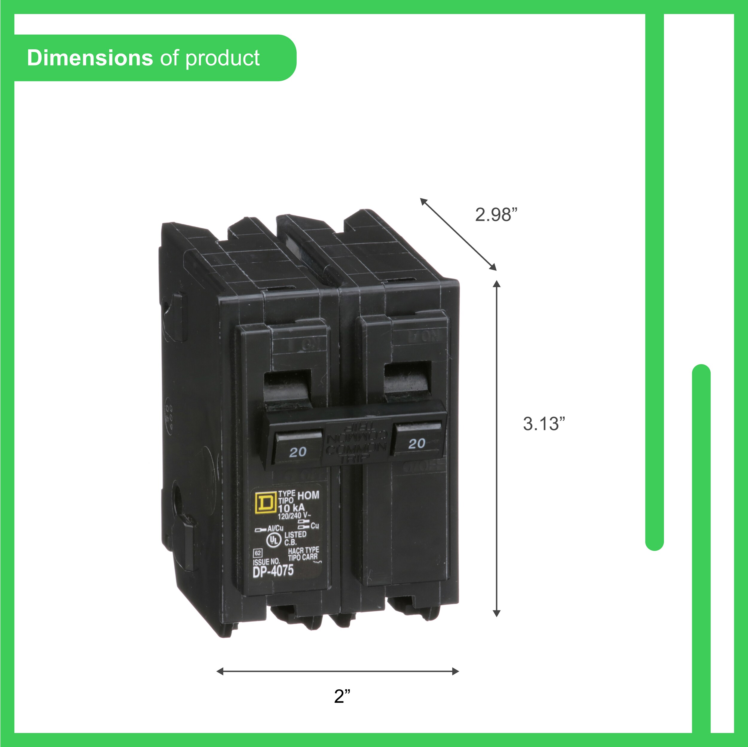 Square D Homeline 20-amp 2-Pole Standard Trip Circuit Breaker