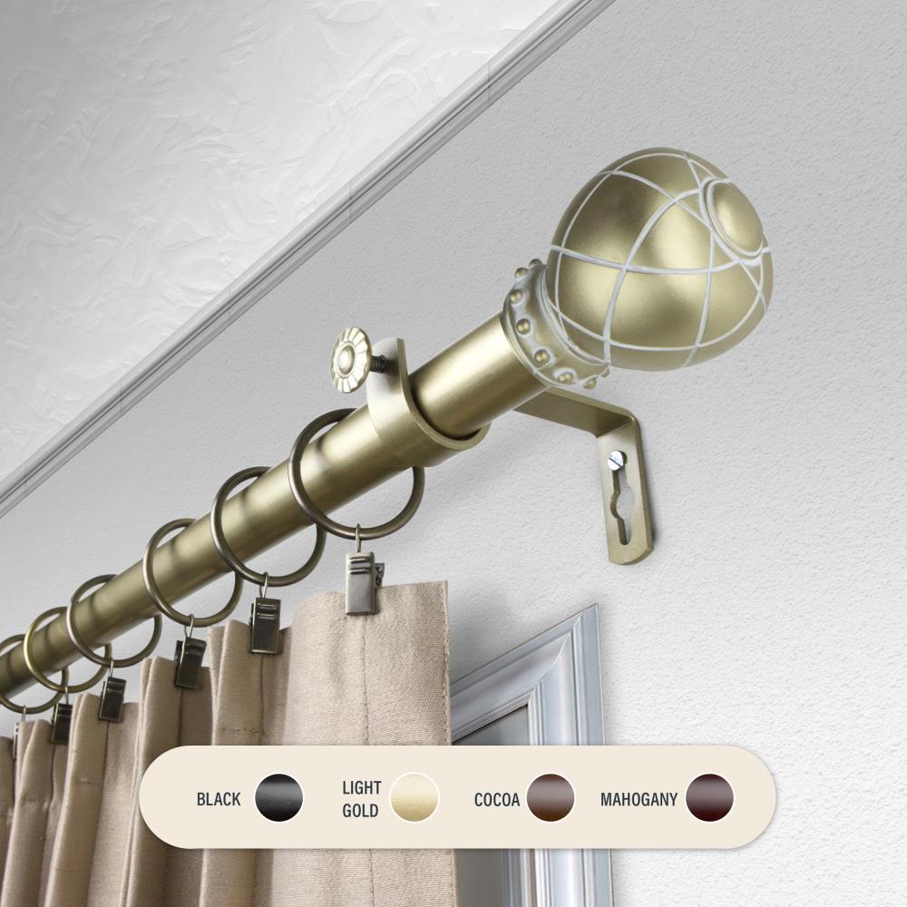Hart & Harlow L100-04-283 1-in Sawyer 28-in to 48-in Light Gold Steel Single curtain rod with Finials