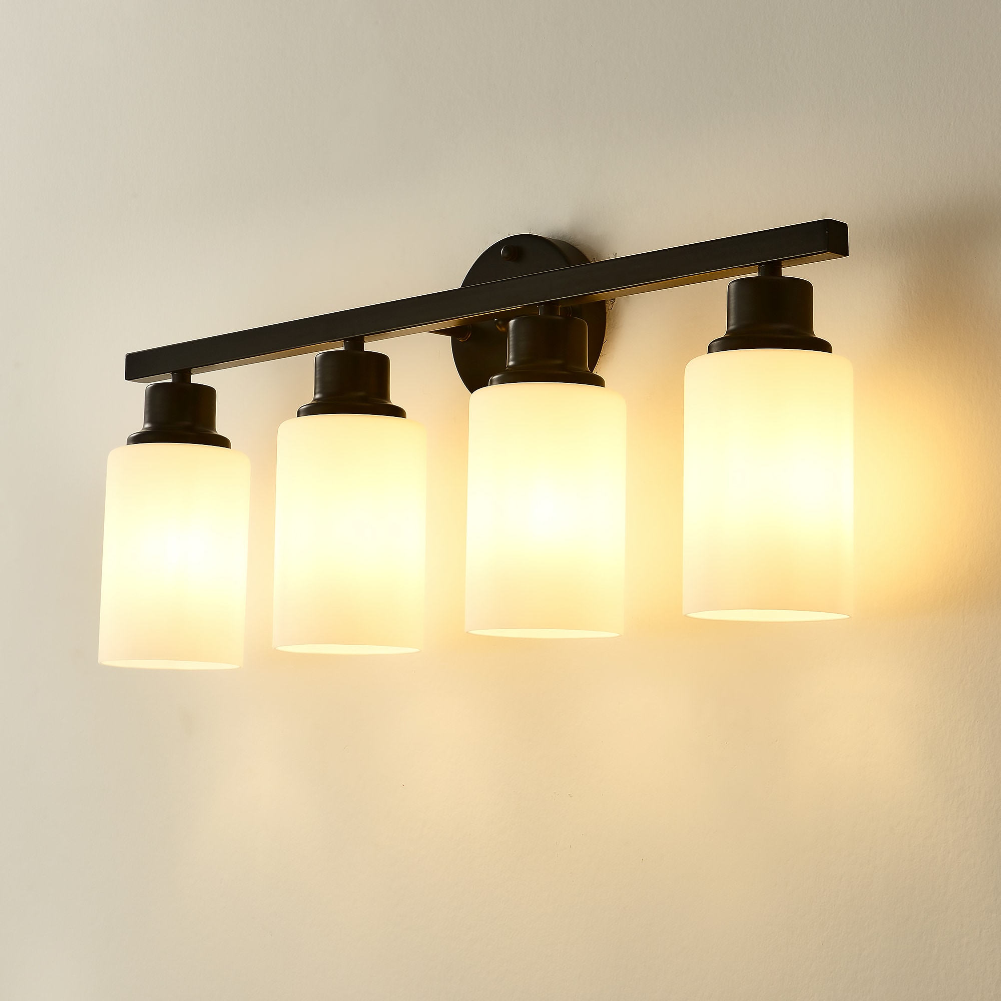 Trikiousd 25-in 4-Light Matte Black Modern Wall Sconce with White Glass Shades