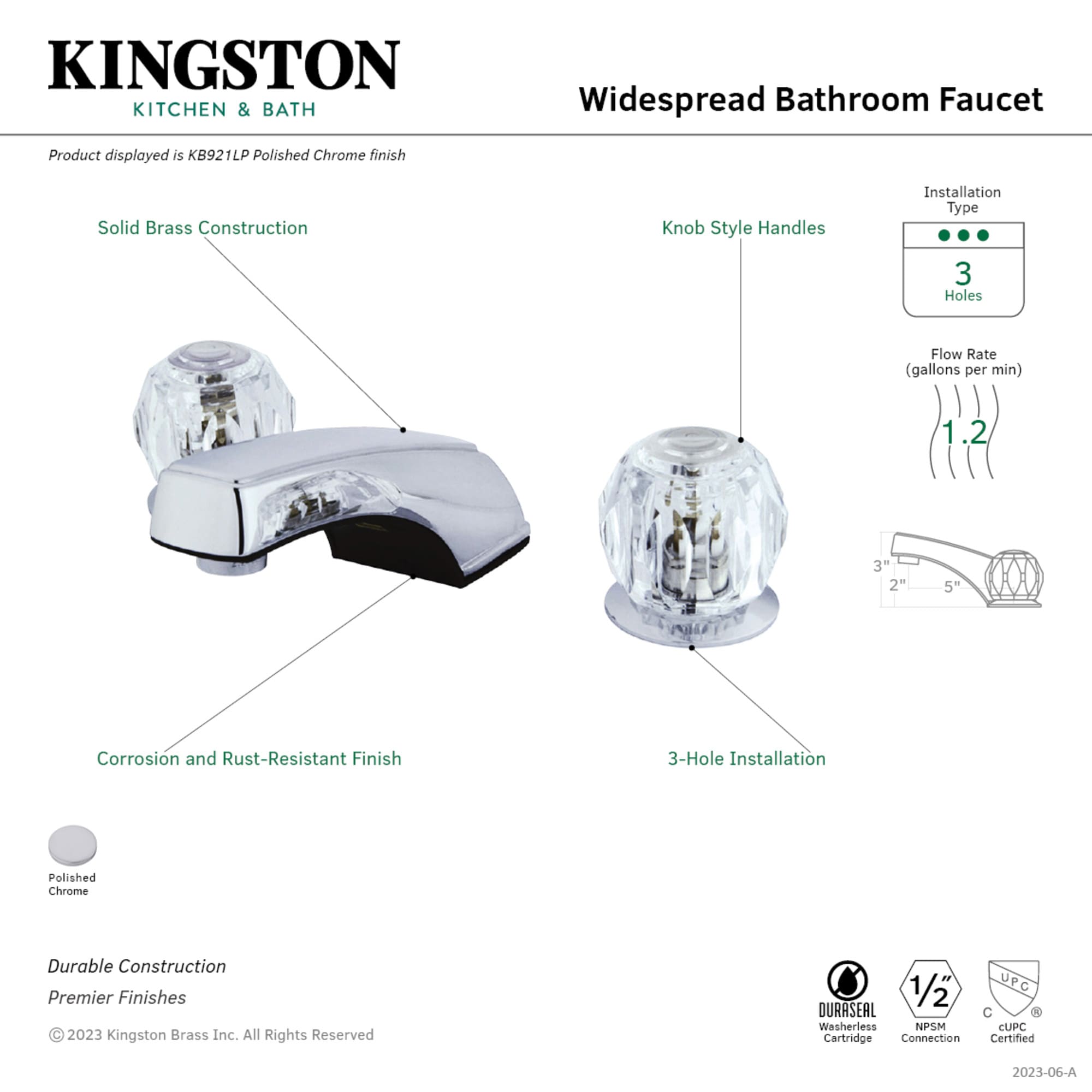 Americana Polished Chrome Widespread Bathroom Faucet with Knob Handles