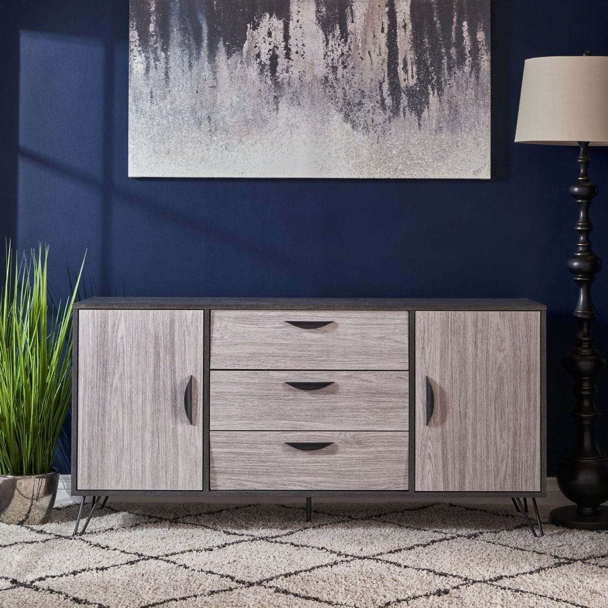 JASMODER W160881141 Plaid Grey Oak Contemporary/Modern Dining Room Set with Rectangular Table (Seats 4)
