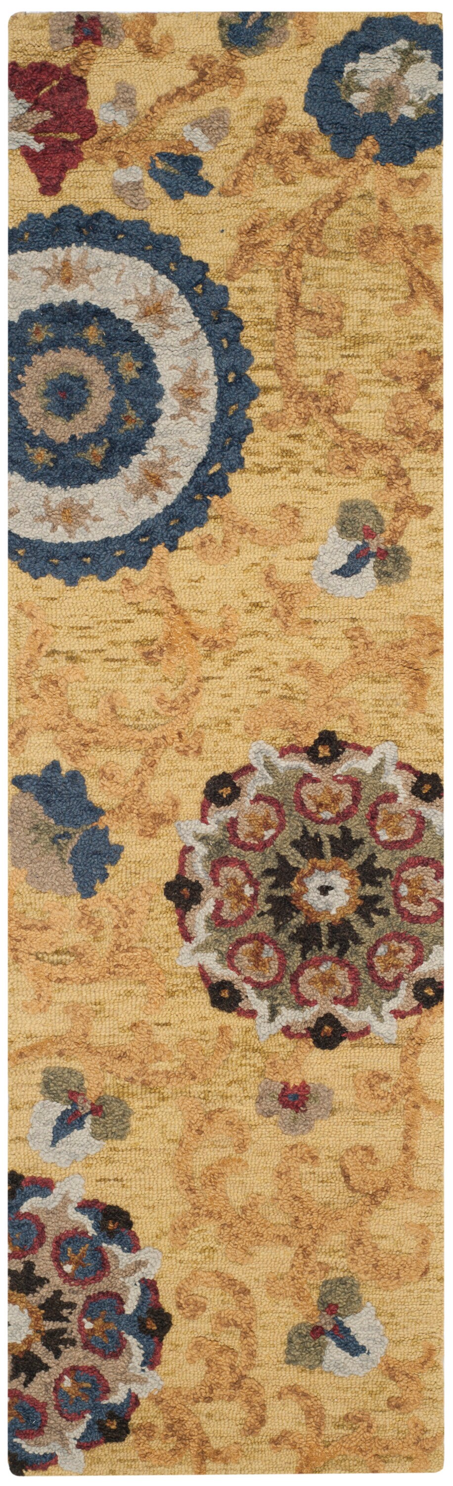 Safavieh BLM401B-210 Blossom Nelia 2 x 10 (ft) Tufted Wool Gold/Multi Rectangular Indoor Floral/Botanical Bohemian/Eclectic Runner rug