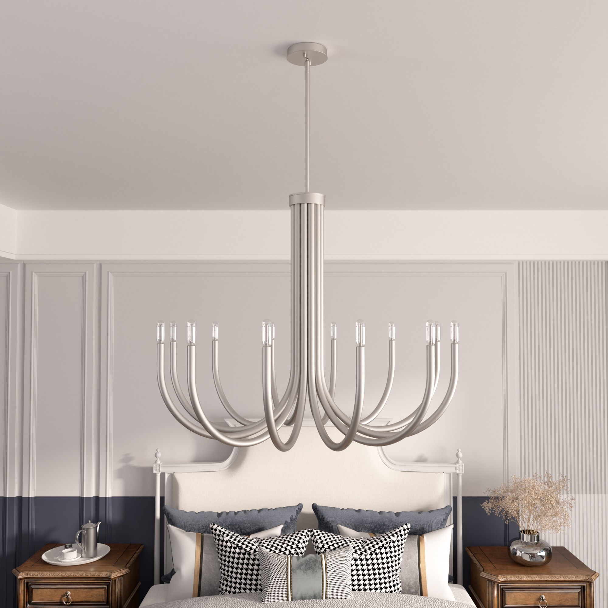 ACROMA 9812AS Coral 12 -Light Satin Nickel Industrial Bare bulb For Use in Bedrooms, Dining Rooms, Foyers, Kitchens, Living Rooms Chandelier