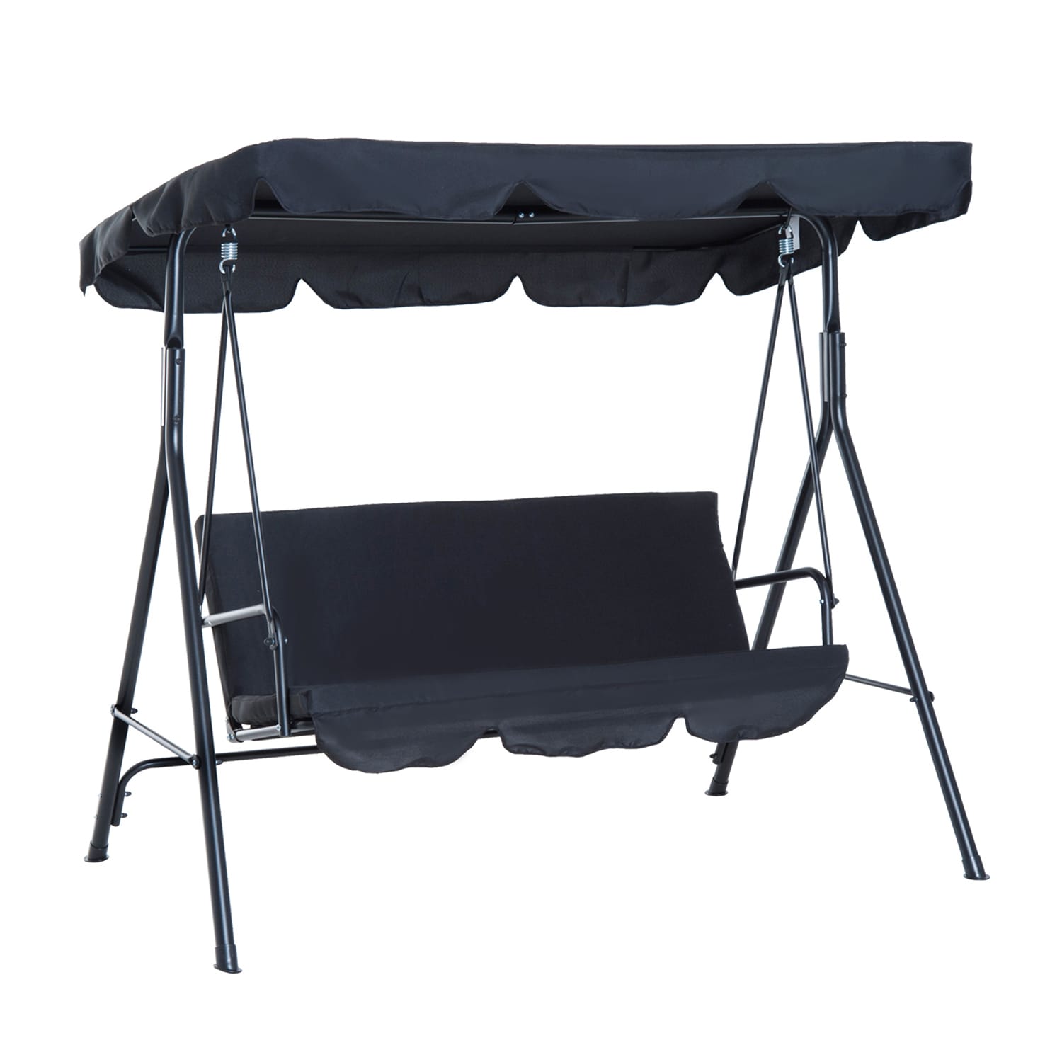 GZMR GZ-W2225P074 3-Seat Outdoor Patio Swing Chair Black Metal Standing Swing