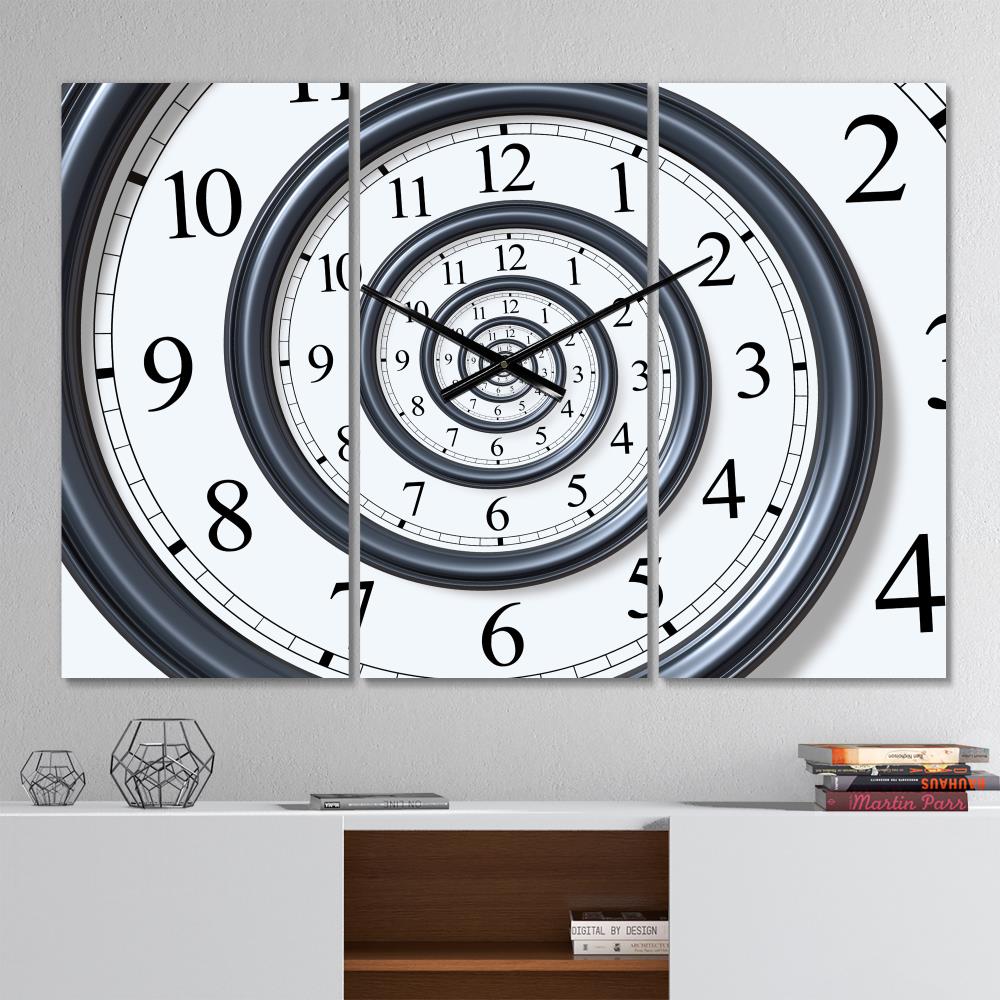 'Time Spiral Analog Wall' Modern White Metal Rectangle Indoor Oversized Wall Clock | - Designart CLM027-3P