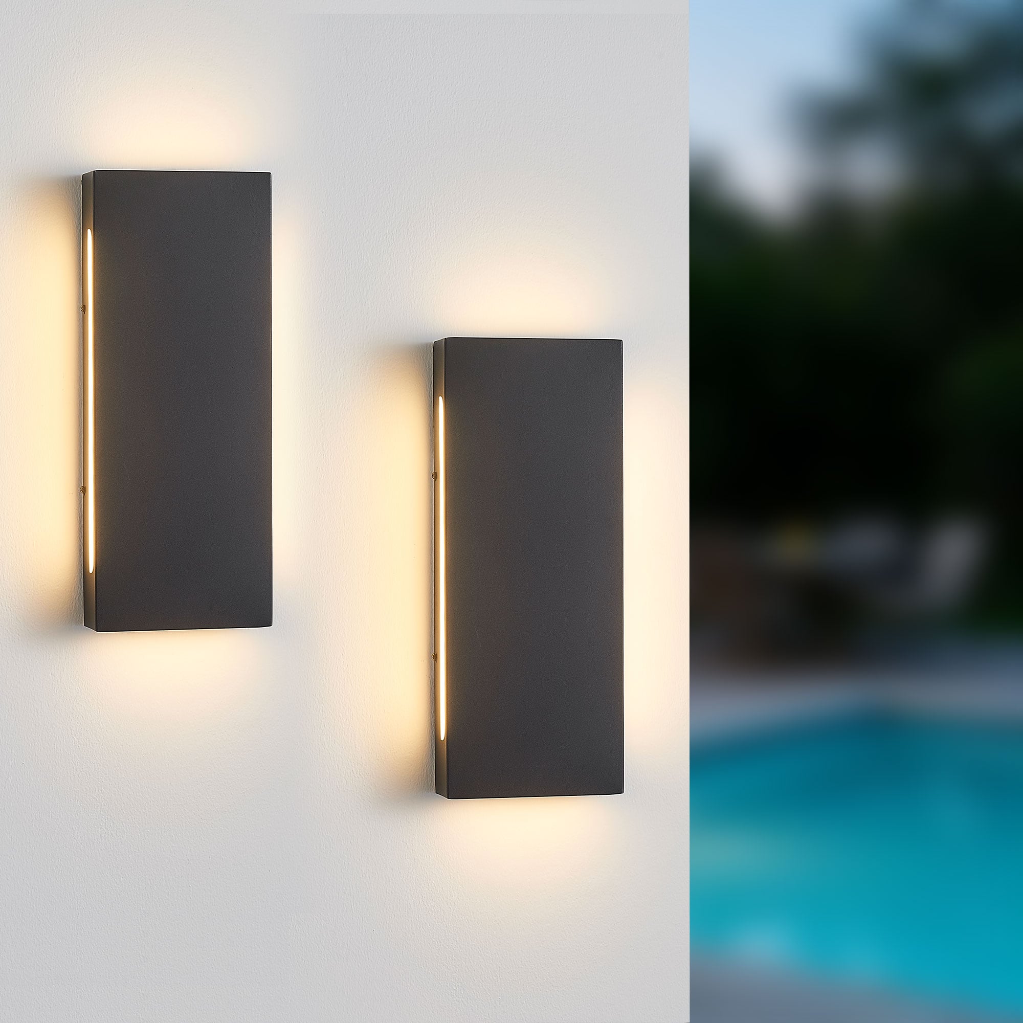 ZSMAIKU 2 Packs 15.74IN Outdoor Wall Sconces Black Hardwired Integrated LED Outdoor Wall Light