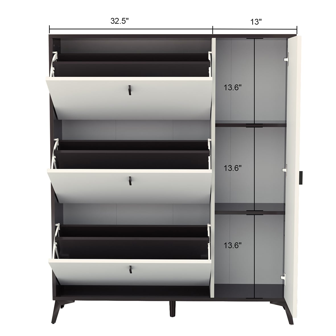 FUFU&GAGA 47.2-in H 3 Tier 18 Pair Grey Composite Shoe Cabinet in