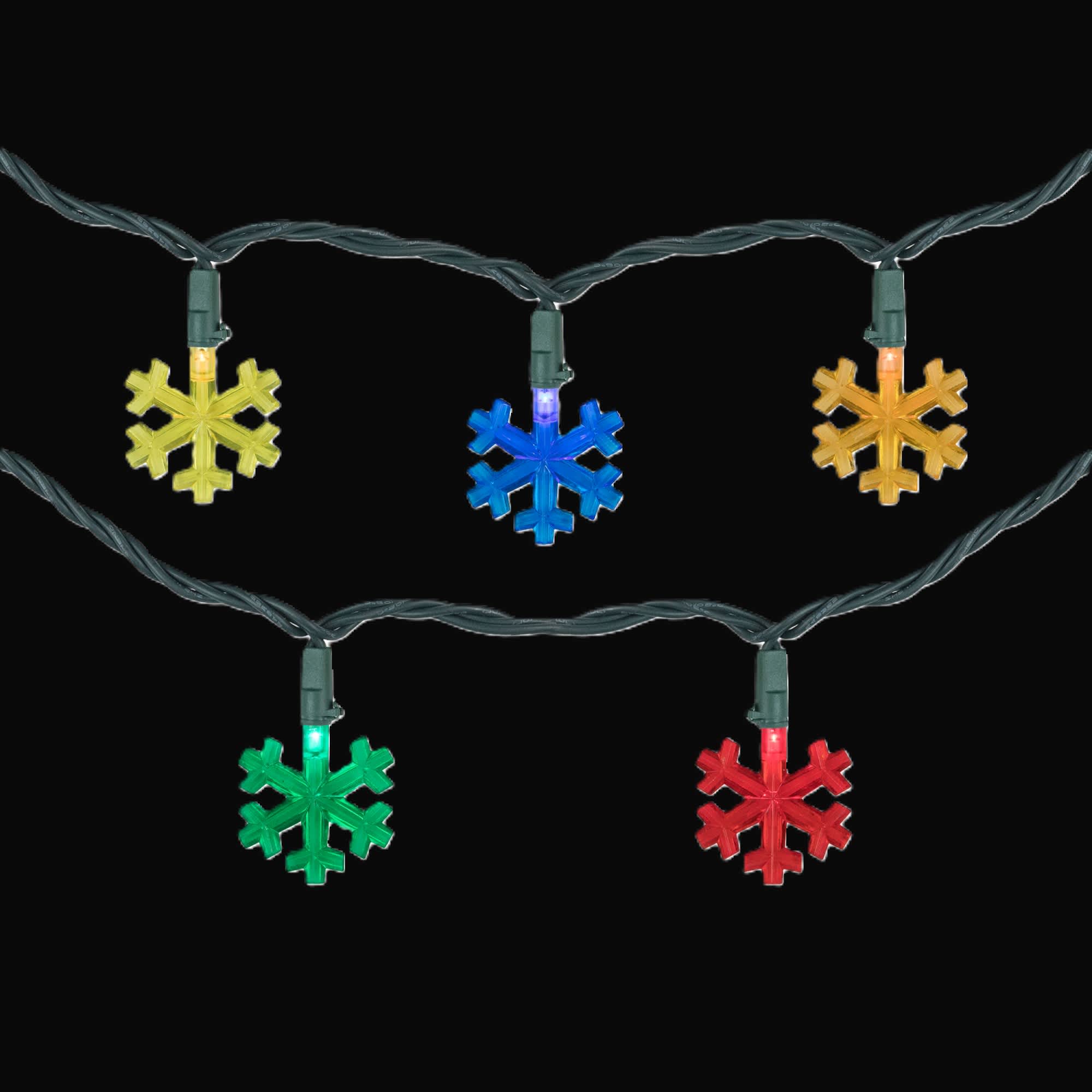 LED Snowflake Shaped Christmas Light Set - MultiColor - 4 feet Green Wire - 10ct