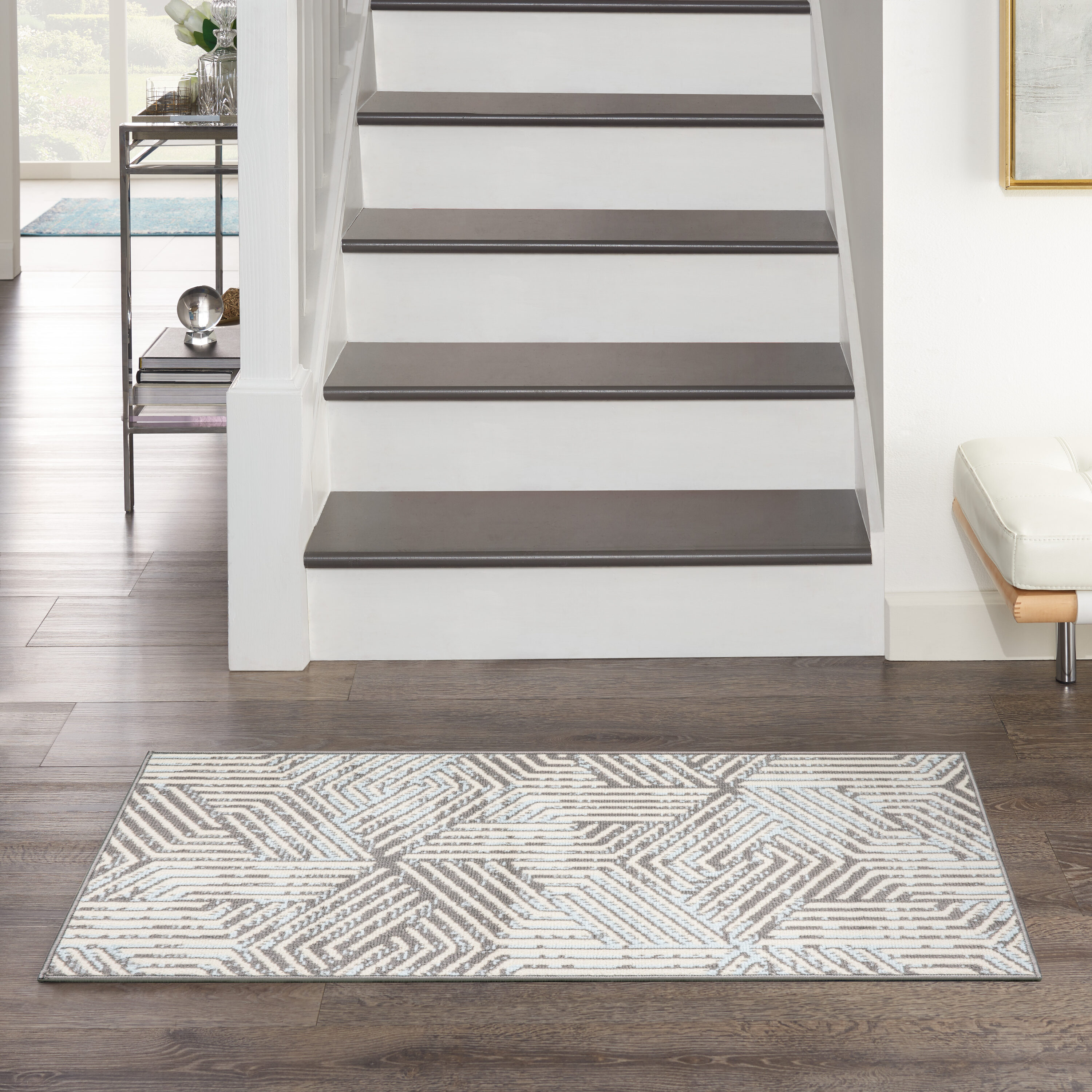 Nourison Home 099446986795 3 x 5 (ft) Loomed Grey Rectangular Indoor Geometric Area rug