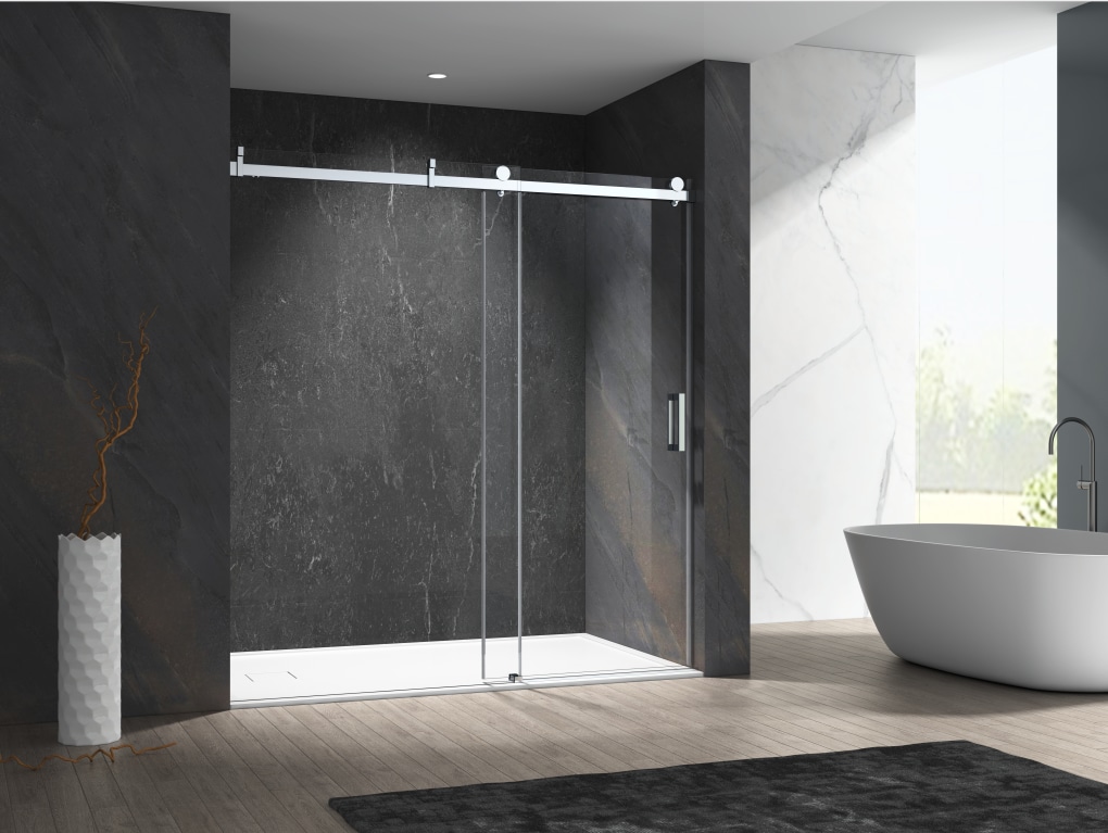 CASAINC CVY-SS10-60CH Shower Door Chrome 57-in to 60-in W x 76-Inches H Frameless Standard Sliding Soft Close Shower door 3/8-in Thick Clear Glass