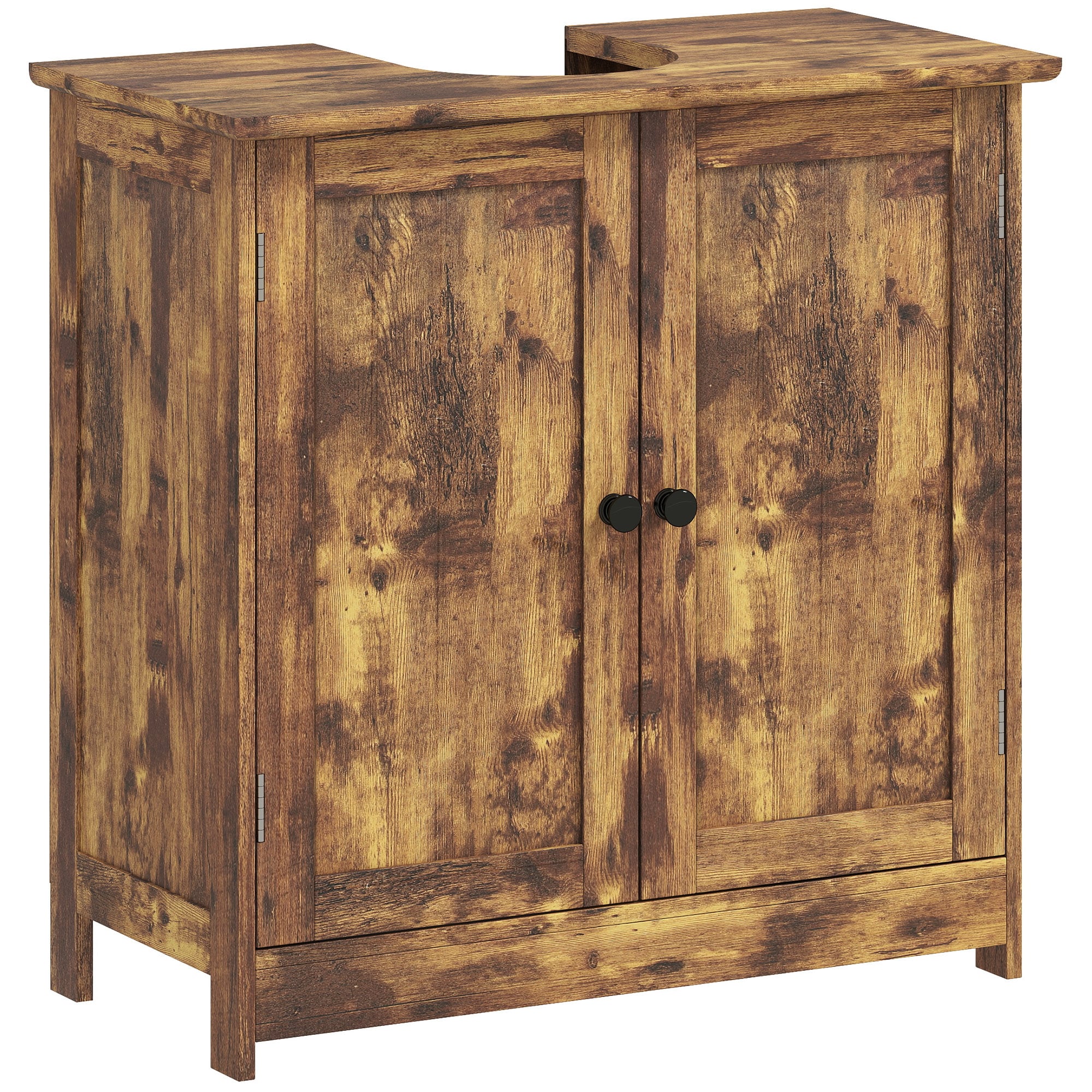HomCom  Under Sink Bathroom Cabinet Pedestal Sink Storage Cabinet with 2 Doors Shelf and U-Shape Rustic Brown
