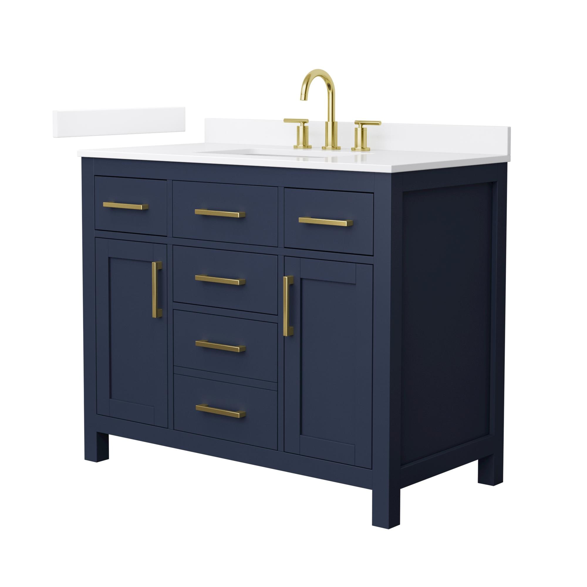 Wyndham Collection WCG242442SBLWQUS3MXX Beckett 42-in Dark Blue with Brushed Gold Trim Undermount Single Sink Bathroom Vanity with White Quartz Quartz Top