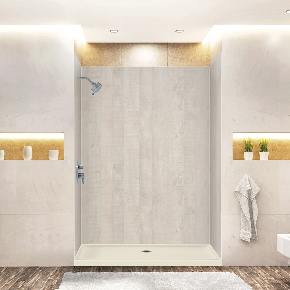 Transolid EWKX603296-45 Expressions 60-in W x 32-in D x 96-in H Bleached Oak Glue To Wall Alcove Shower Panel Kit