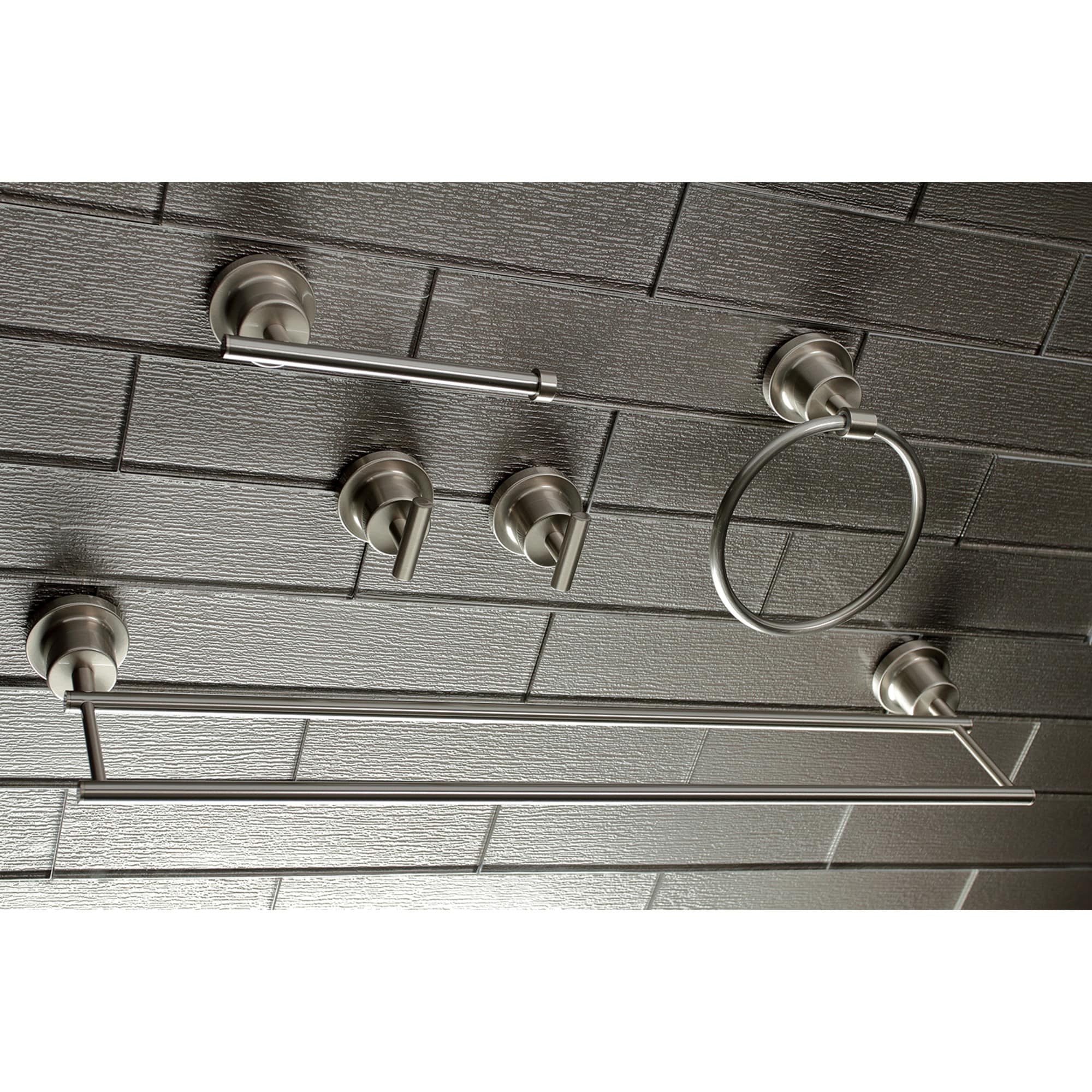 Kingston Brass WLBAH8213478SN 5 -Piece Concord Brushed Nickel Decorative Bathroom Hardware Set Towel Bar, Toilet Paper Holder, Towel Ring ,Robe Hook Included