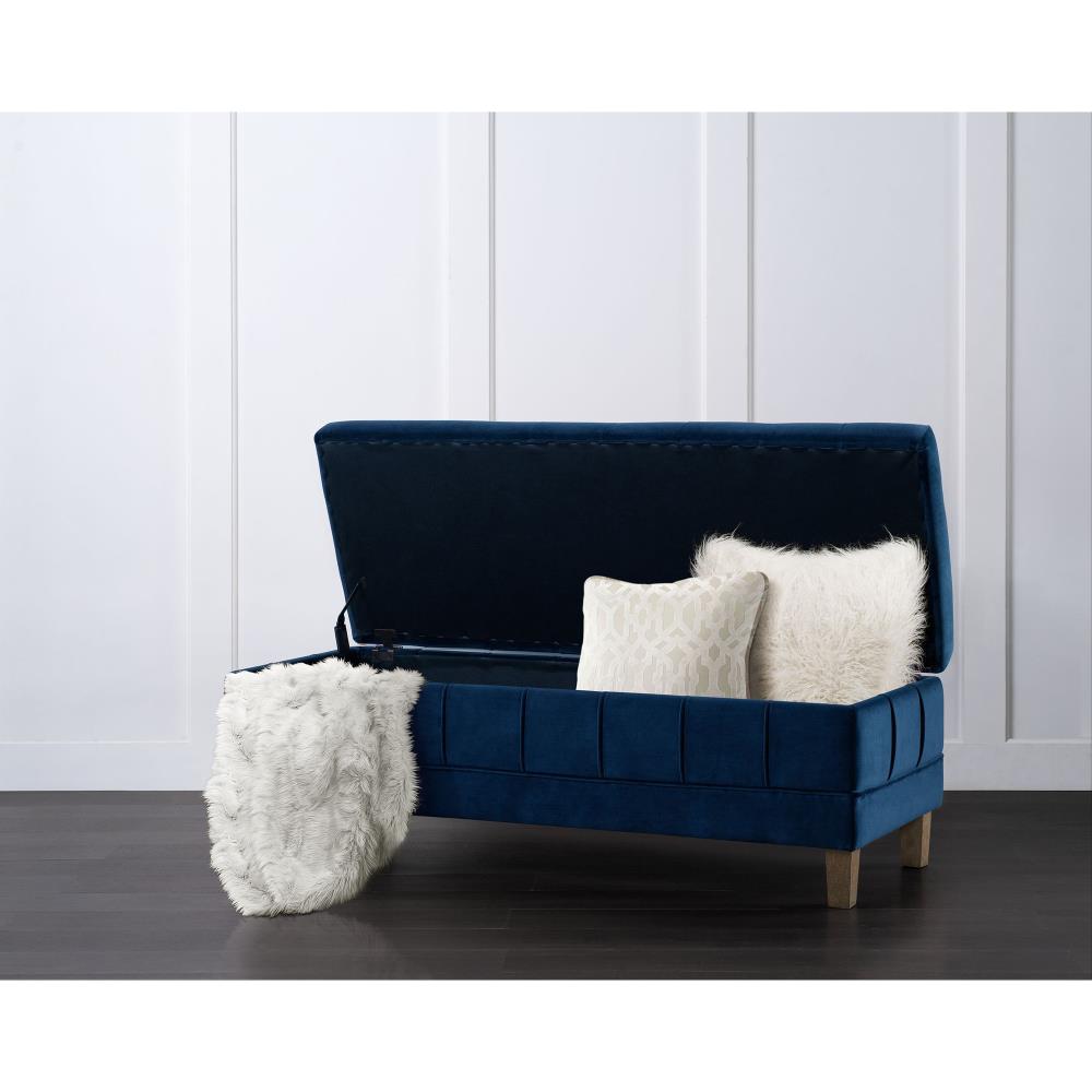 Crosby Blue Velvet 52" Contemporary Tufted Storage Ottoman